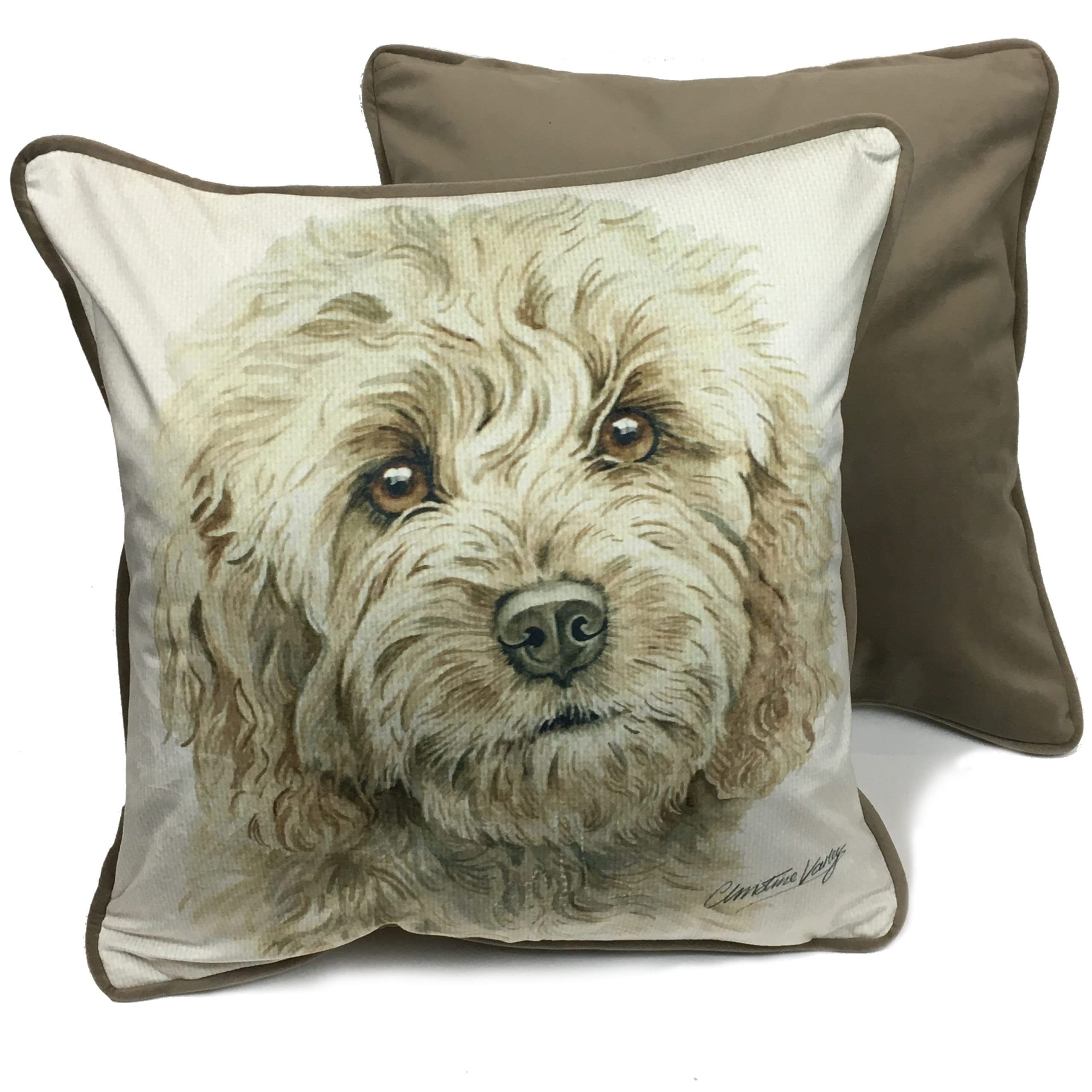 WaggyDogz Golden Cockapoo Luxury Dog Cushion/Pillow by Christine Varley (CUS-UK231)