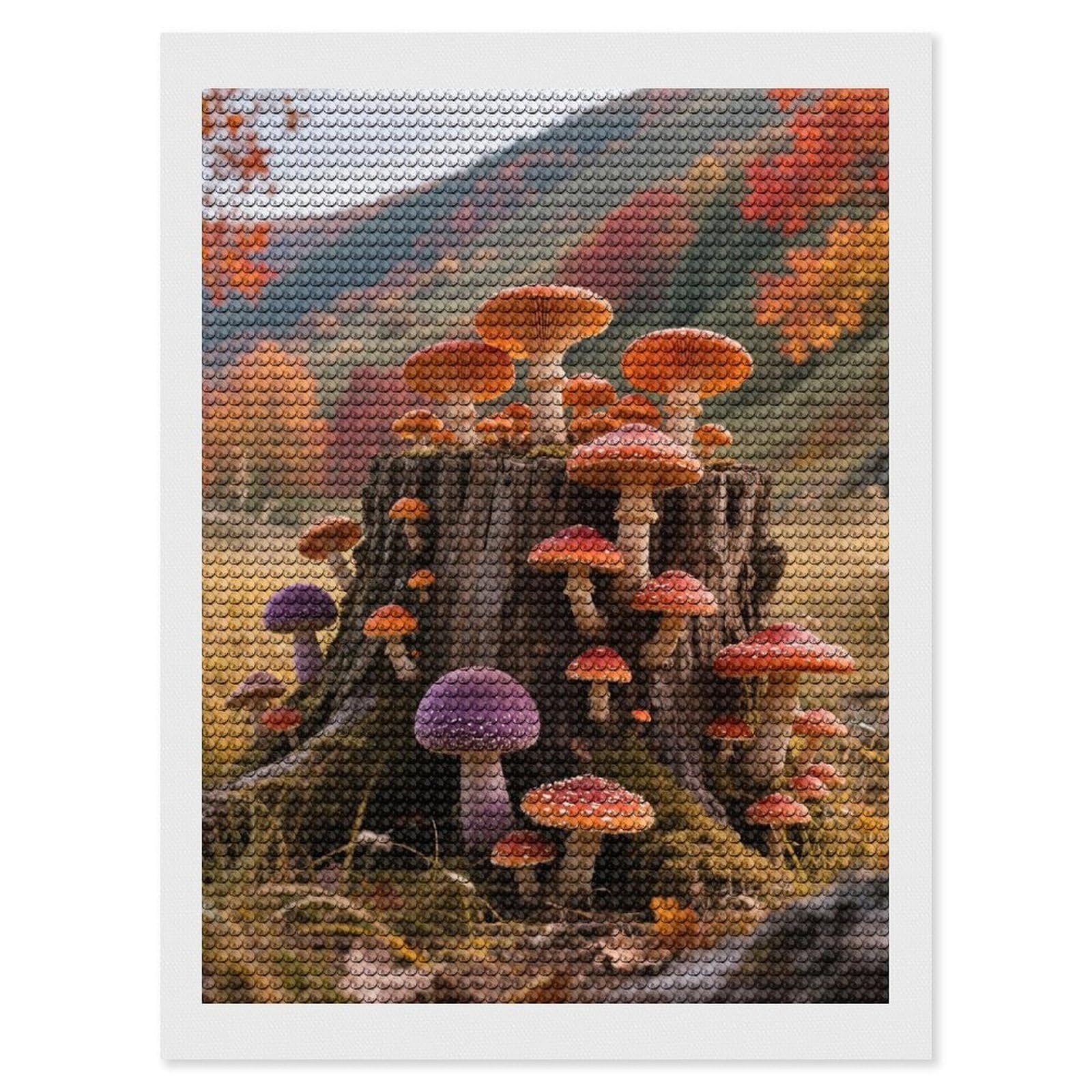 DWVTSLH Fall Mushroom Diamond Painting Kits for Adults, Personalized Diamond Photo Art Full Drill, DIY 5D Diamond Art Painting Kits for Beginners, Home Wall Decor 12"x16"