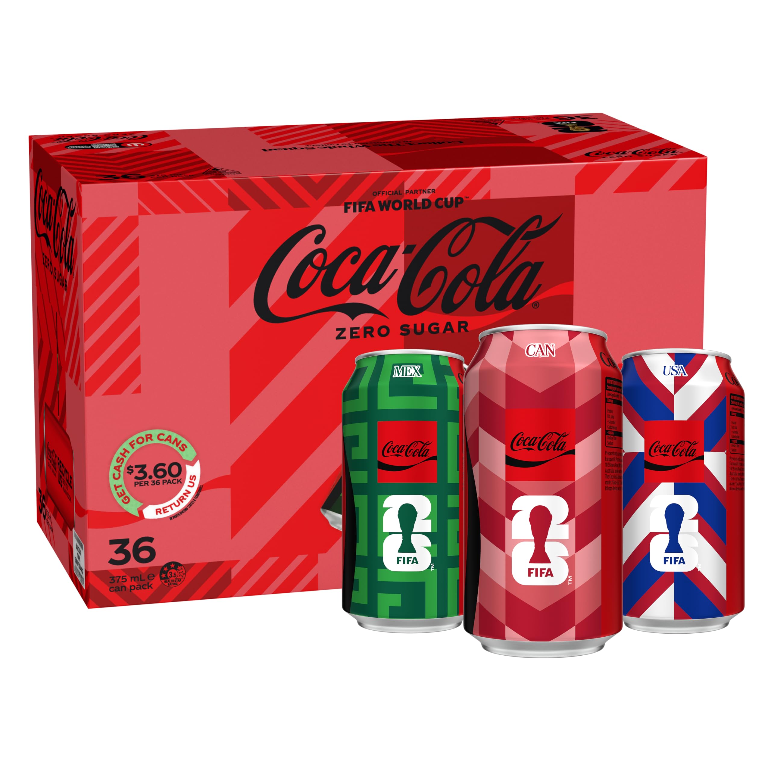 Coca-Cola Zero Sugar Soft Drink Multipack Cans 36 x 375mL