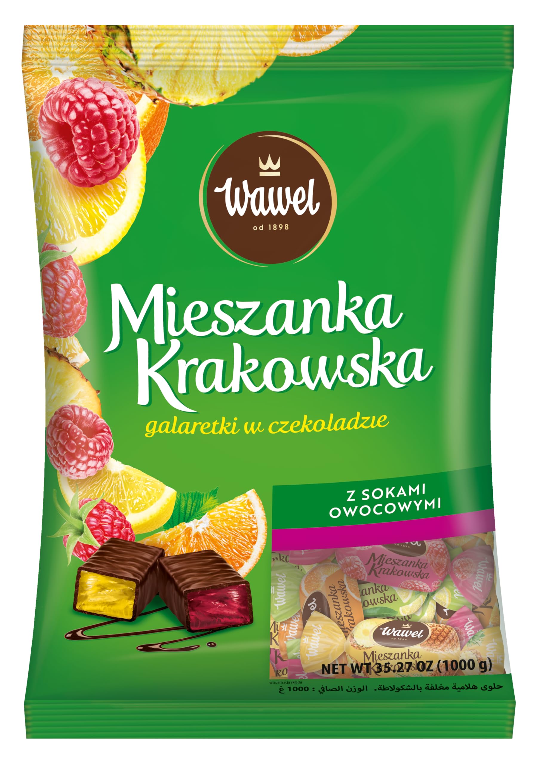 1KG Wawel Choco & Fruity Natural Fruit Juice Jelly Covered in Chocolate Mieszanka Krakowska Galaretki w Czekoladzie 1kg
