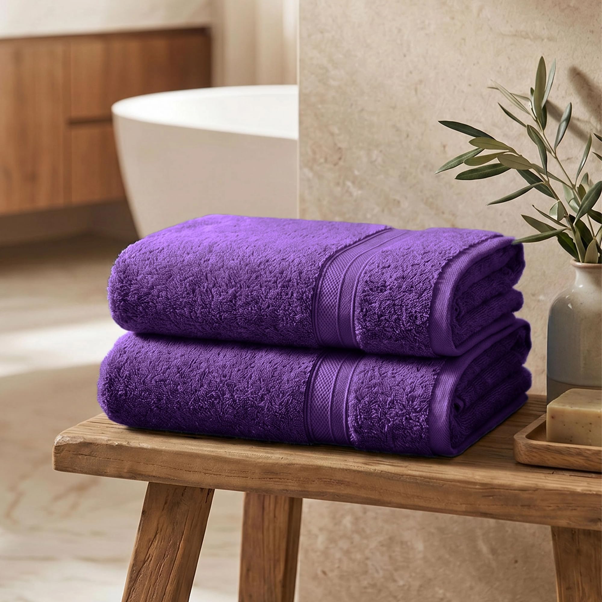 TRIDENT Soft Comfort Air Rich 100% Cotton Towels for Bath, 500 GSM Large Size Bathroom Towels for Men/Women, 2 Pc Bath Towel Set (69cm x 137cm), Plum