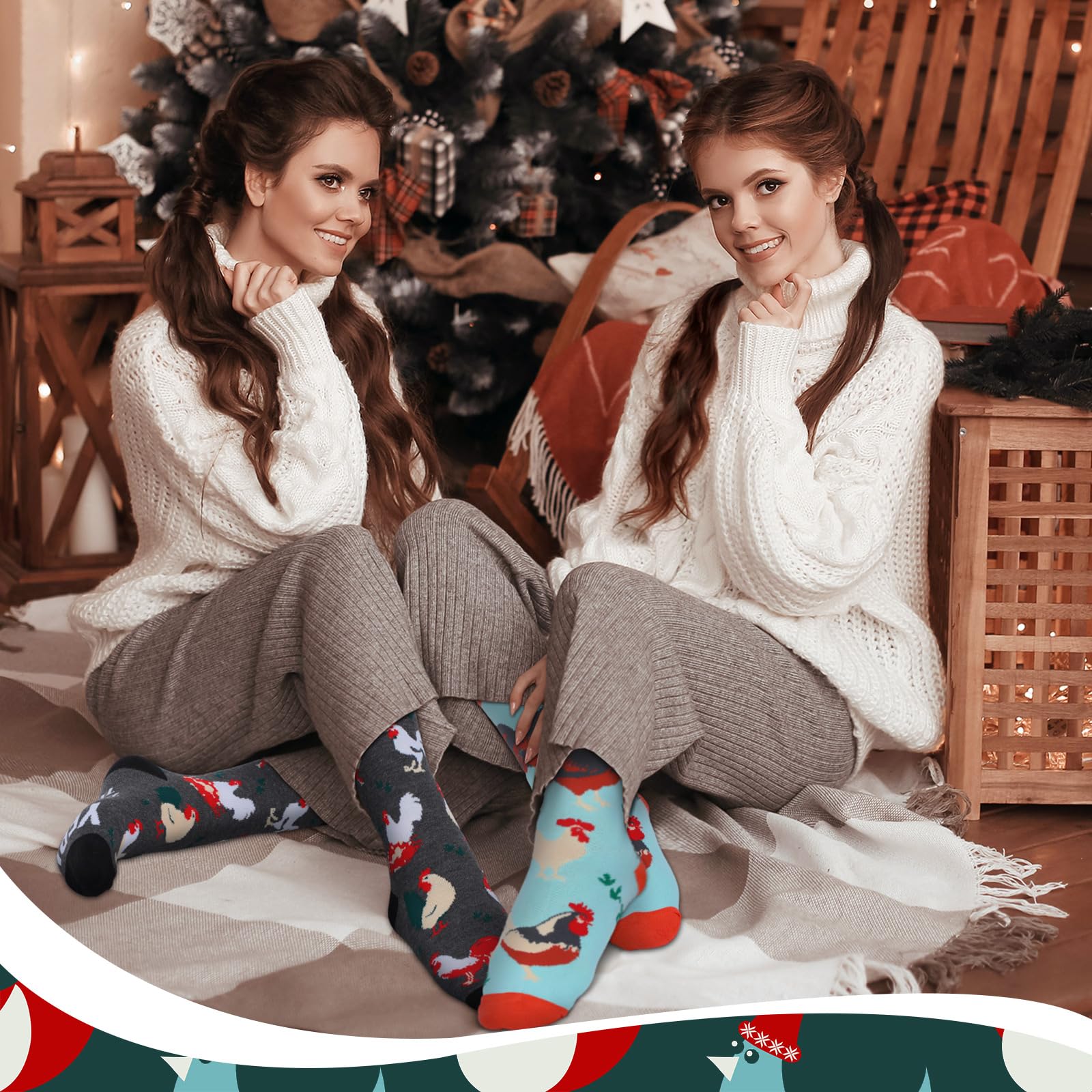 12 calcetines de Navidad con hongos de pollo para mujeres y hombres, regalos divertidos de Navidad para adultos, bonitos calcetines de dibujos animados para regalos