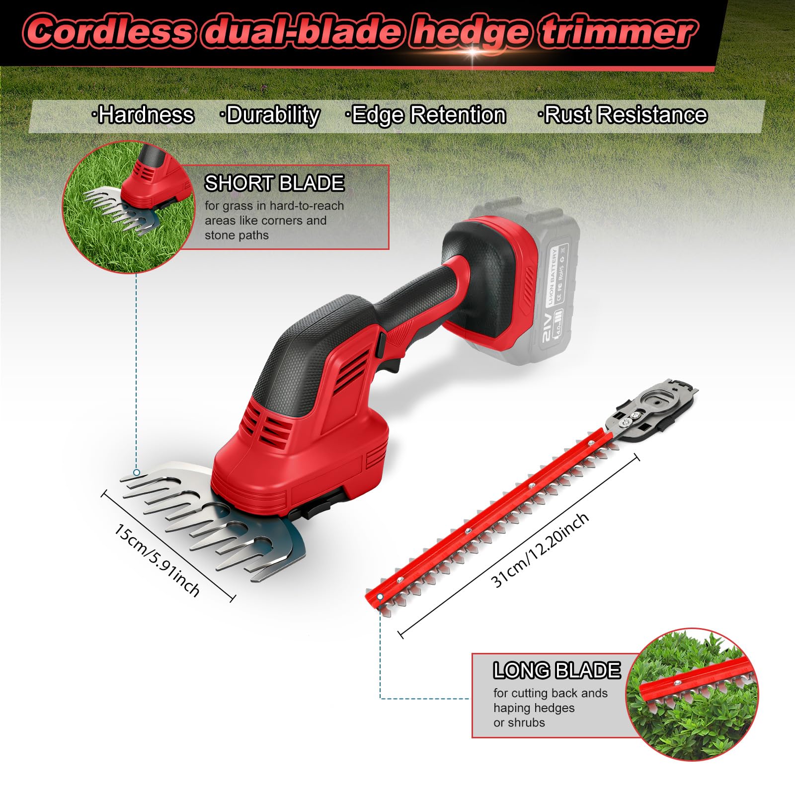 6 en 1 Minisierra de Cadena 8" y Cortasetos para Milwaukee 18V(sin batería | Roadtime Podadora telescópica mini motosierra de podar, cortador de setos, adecuado para jardín, árboles y arbustos