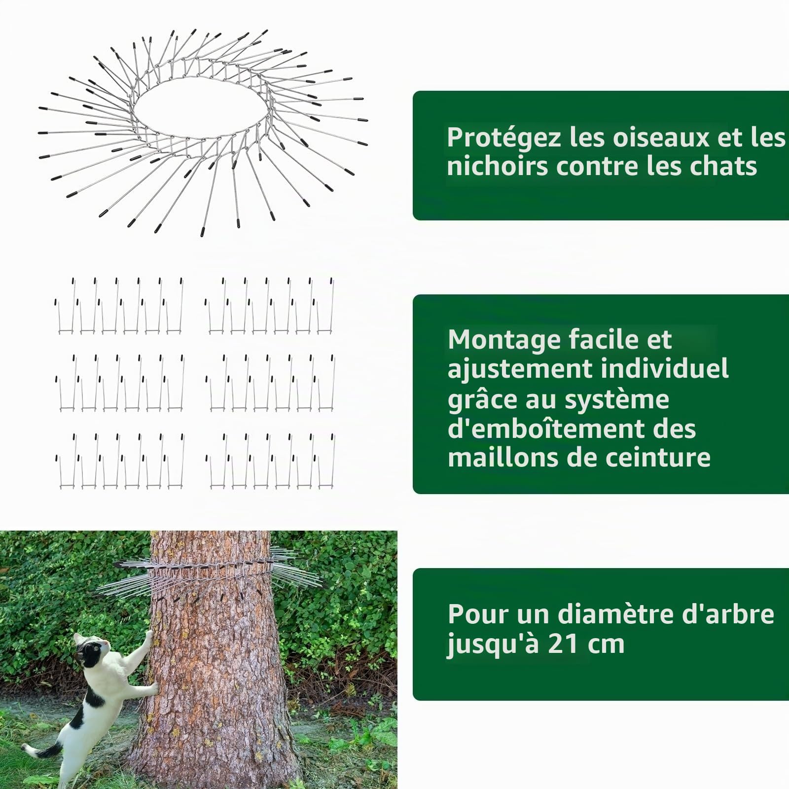 GARDIGO® Ceinture Anti Chats pour Arbre et Tuyaux de Descente Lot de 2 - Barrière Anti Animaux Grimpeur - Protection Contre Fouines - Jusqu'à 74 cm en Acier Inoxydable.