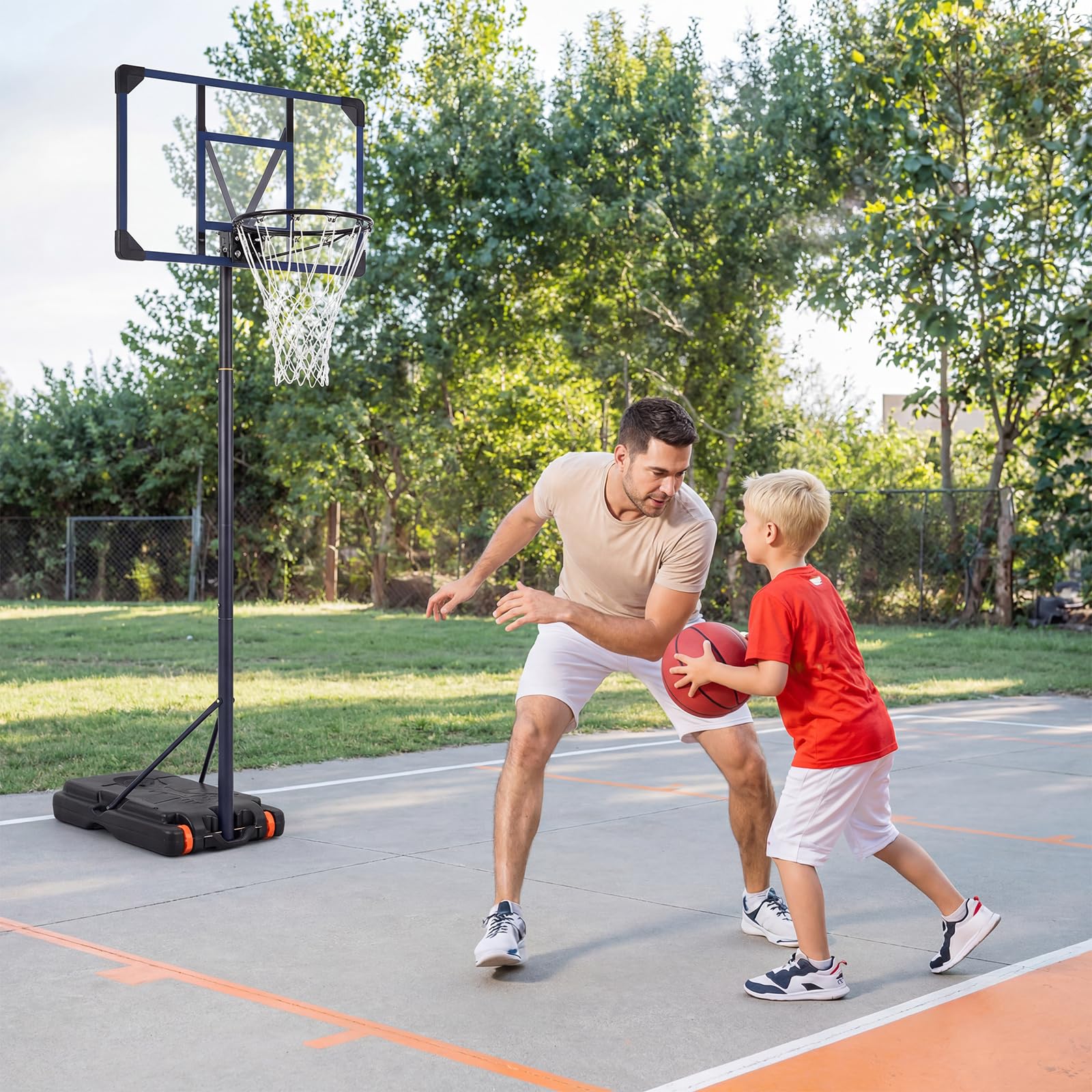 COSTWAY Canestro da Basket da Esterno, Canestro da Basket per Bambini con Altezza Regolabile 206-273,5 cm, Tabellone 82 cm e Base Riempiibile con Ruote, Sistema di Basket Portatile da Interno