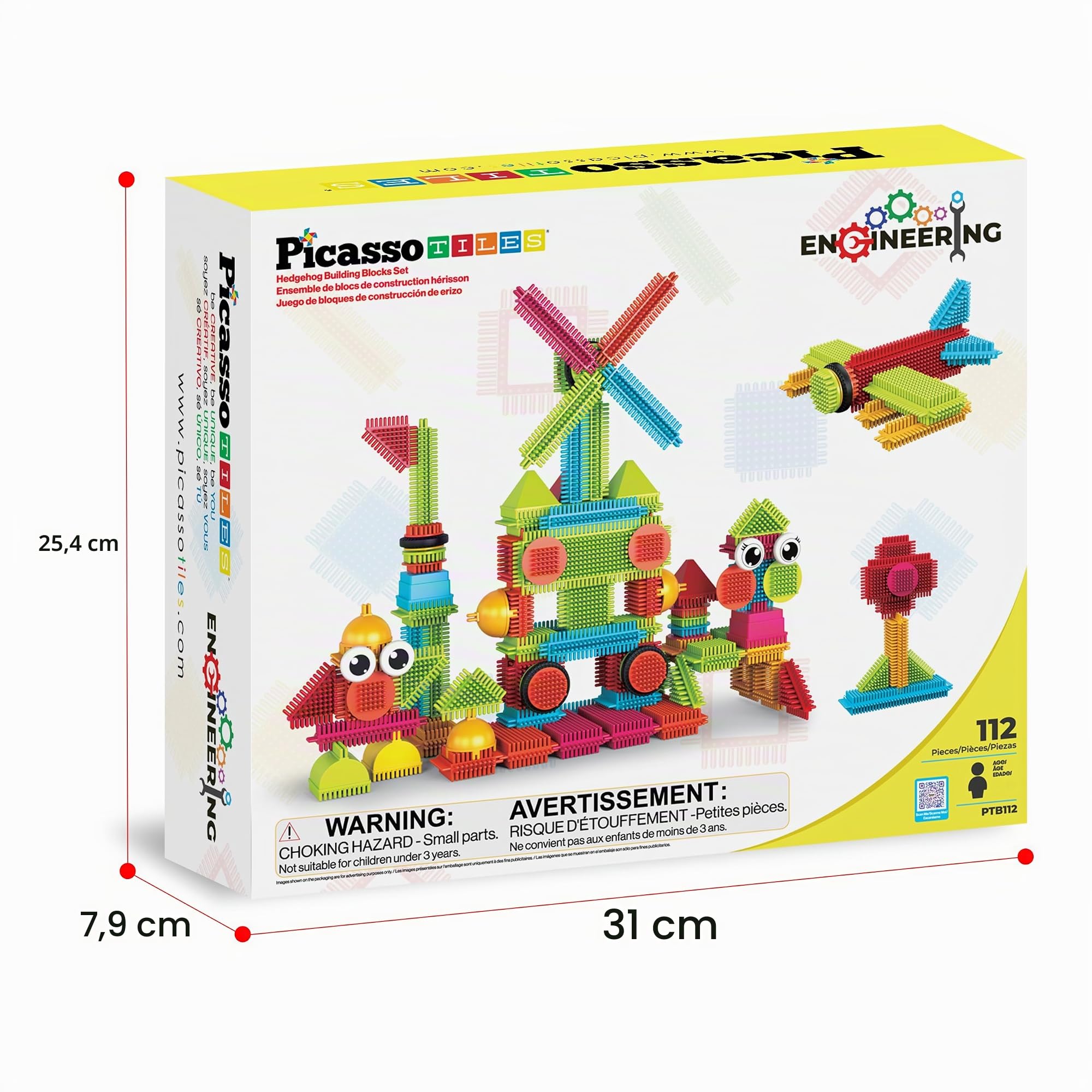 PicassoTiles PTB112 112pcs Setola Forma Blocchi Costruzione Piastrelle Imposta Costruzione Di Apprendimento Giocattolo Impilabile Blocco Educativo, Creativita oltre l'Immaginazione, Ispirazione