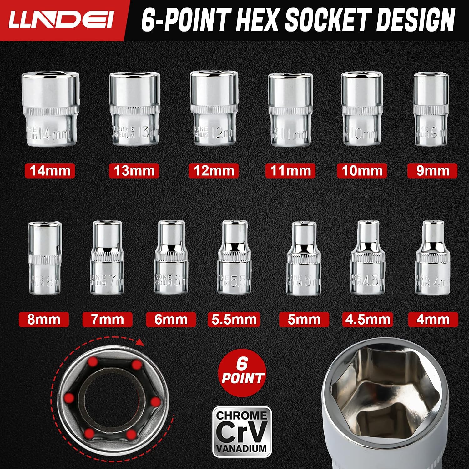 LLNDEI 1/4 Inch Socket Set Metric with Ratchet Wrench 57+1PCS, Magnetic Pick-Up Tool, Extensions with 1/4" Drive Bits Set 30PCS, Household Home Repair Kit & Automotive Repair, DIY'er (Sockets 4-14mm)