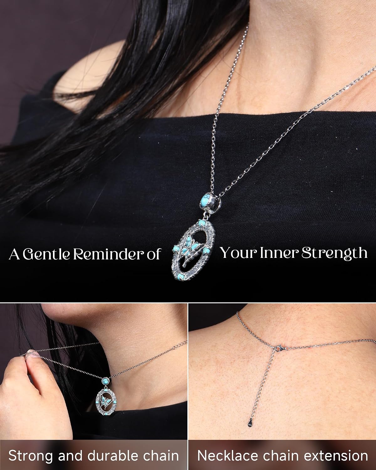 925-Sterling-Silver Turquoise Dragonfly/Hummingbird/Compass/Anchor/Butterfly/Cross/Lotus Necklaces Vintage Boho Pendant Jewelry Victorian Christmas Birthday Gifts for Women image 4