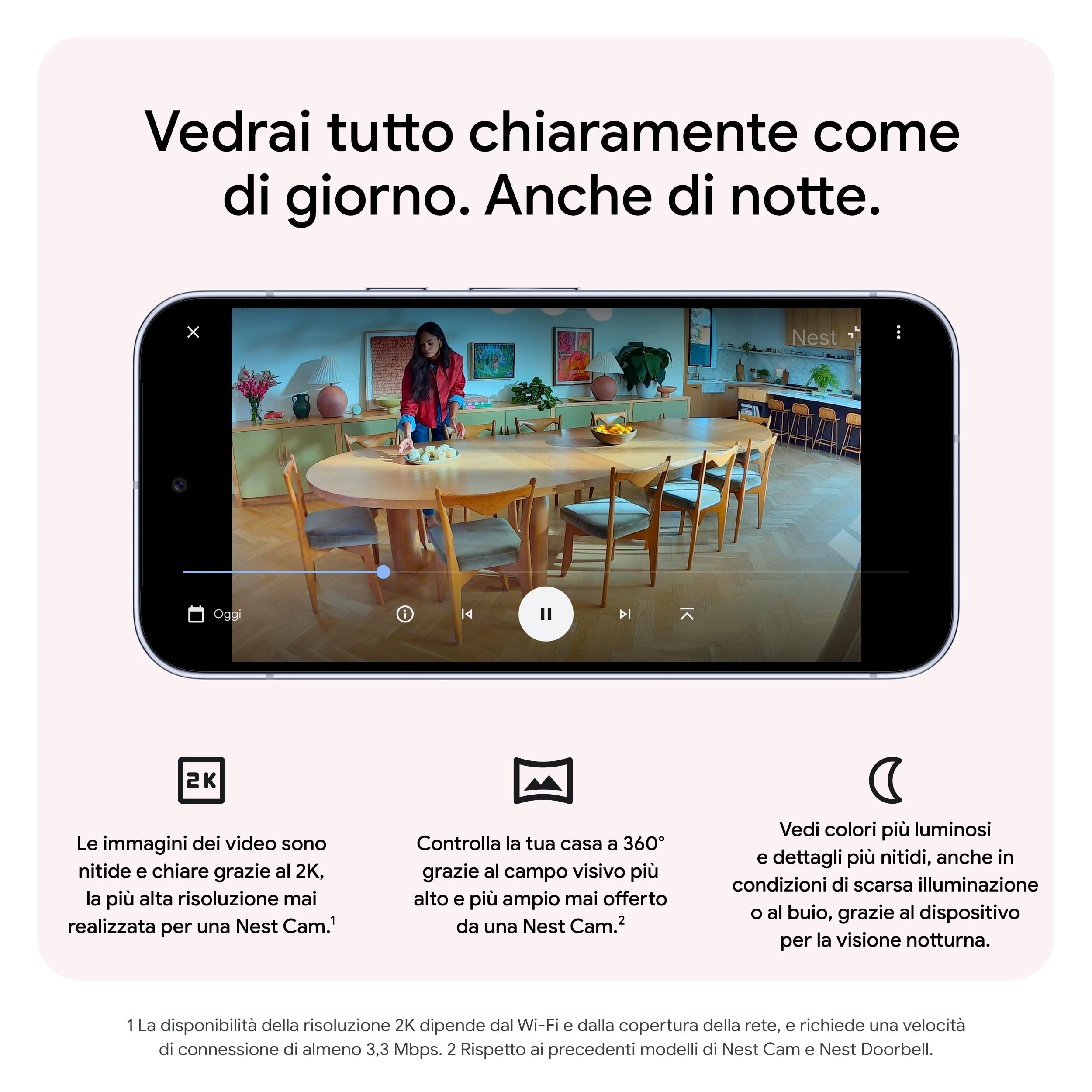 Google Nest Cam Indoor (con cavo, 3ª gen.) - Videocamera di sicurezza per interni con Video 2K - Compatibile con Google Home - Bianco ghiaccio
