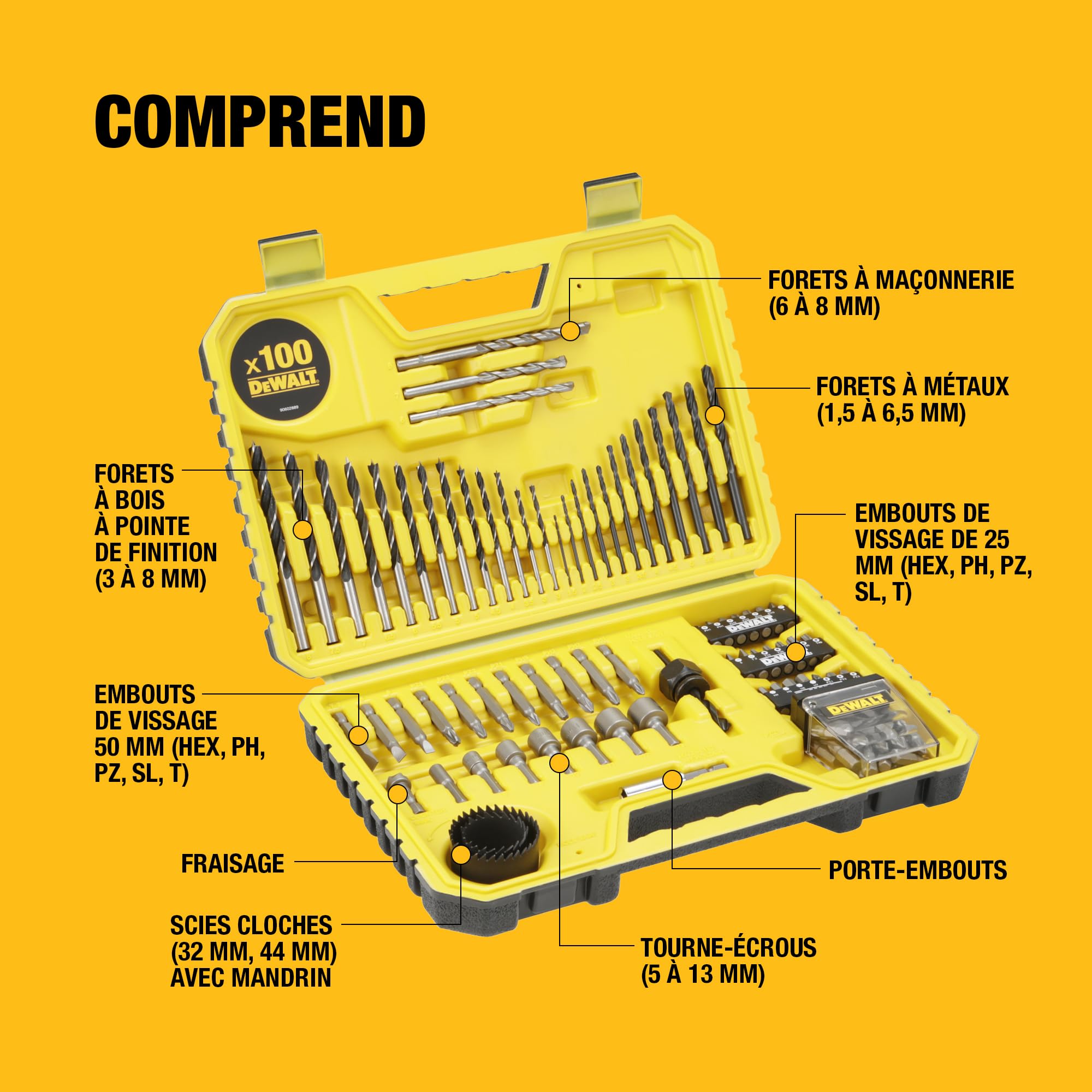 DEWALT Coffret de perçage et vissage 100 pièces DT71563-QZ