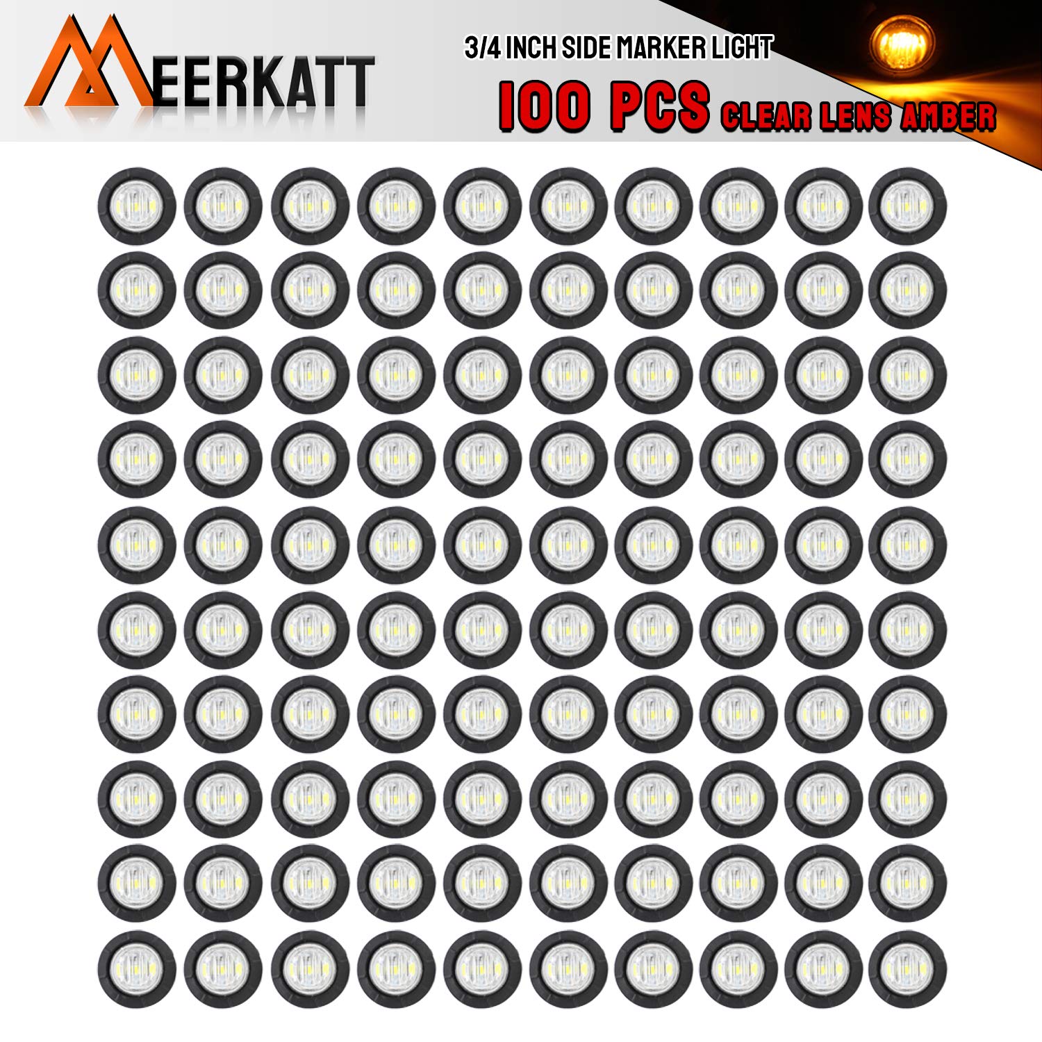 Meerkatt (Pack of 100) 3/4 Inch Mini Round Clear Lens Amber LED Bullet Indicator Signal Extra Bright