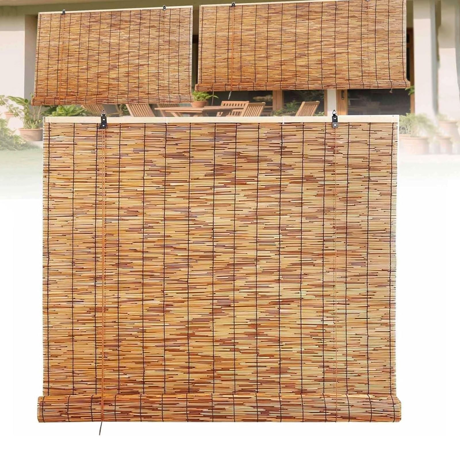 Blackout Bamboo Roller Blinds Reed Roller Shades Sun Shade Easy to Install Custom Size for Home Garden Handwoven(200cmx140cm)
