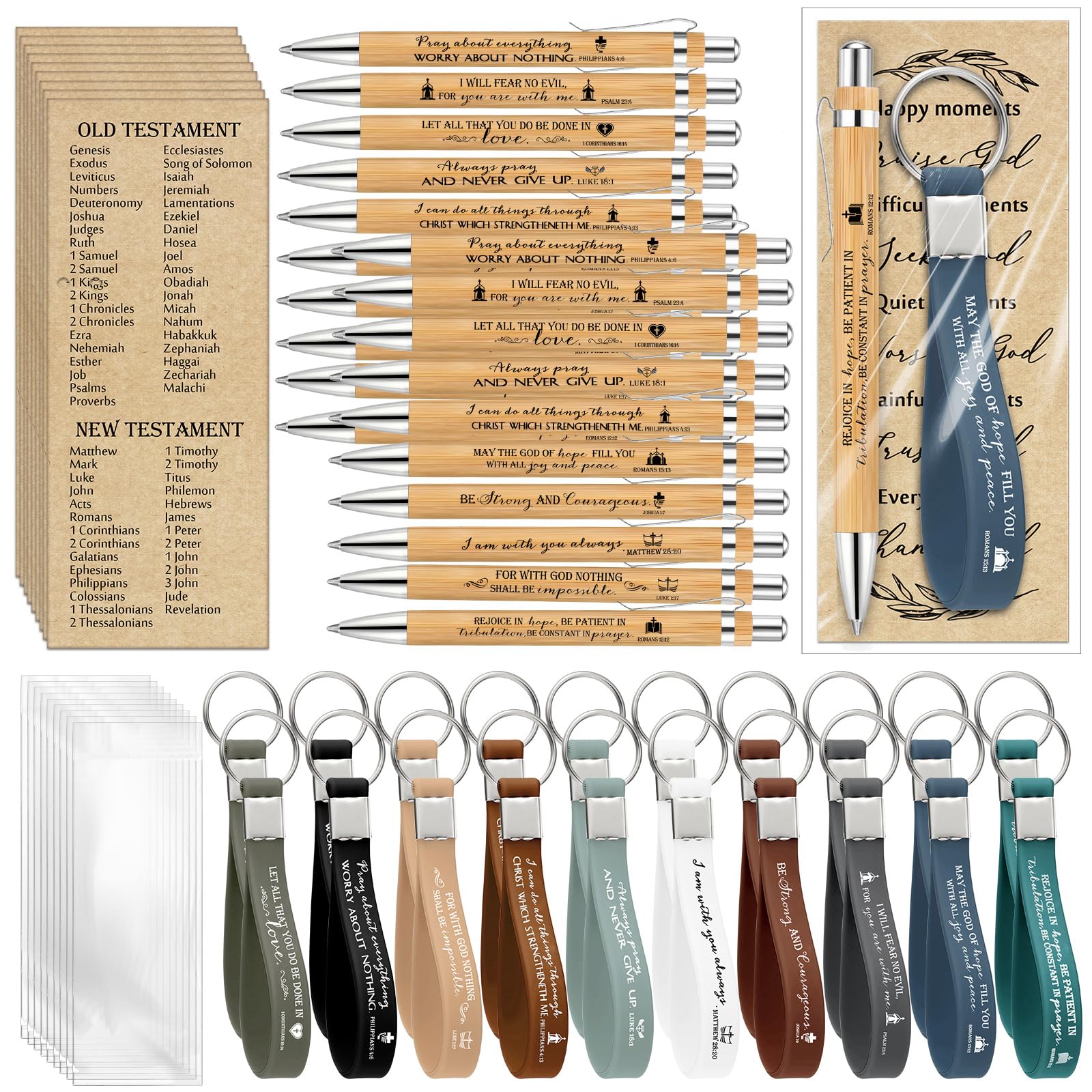 Gueevin 20 Sets Christian Party Favors Gift Bulk Pastor Appreciation Sunday School Teacher Bible Verse Bamboo Ballpoint Pen Prayer Religious Bookmarks