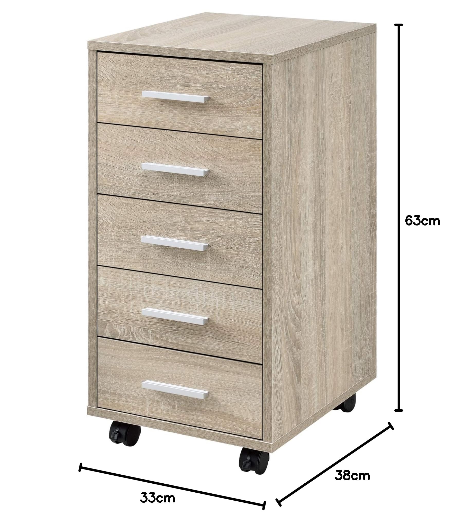 [en.casa] Armario de Oficina 63 x 33 x 38cm Mueble de Oficina Gabiente de Archivos 5 cajones Roble