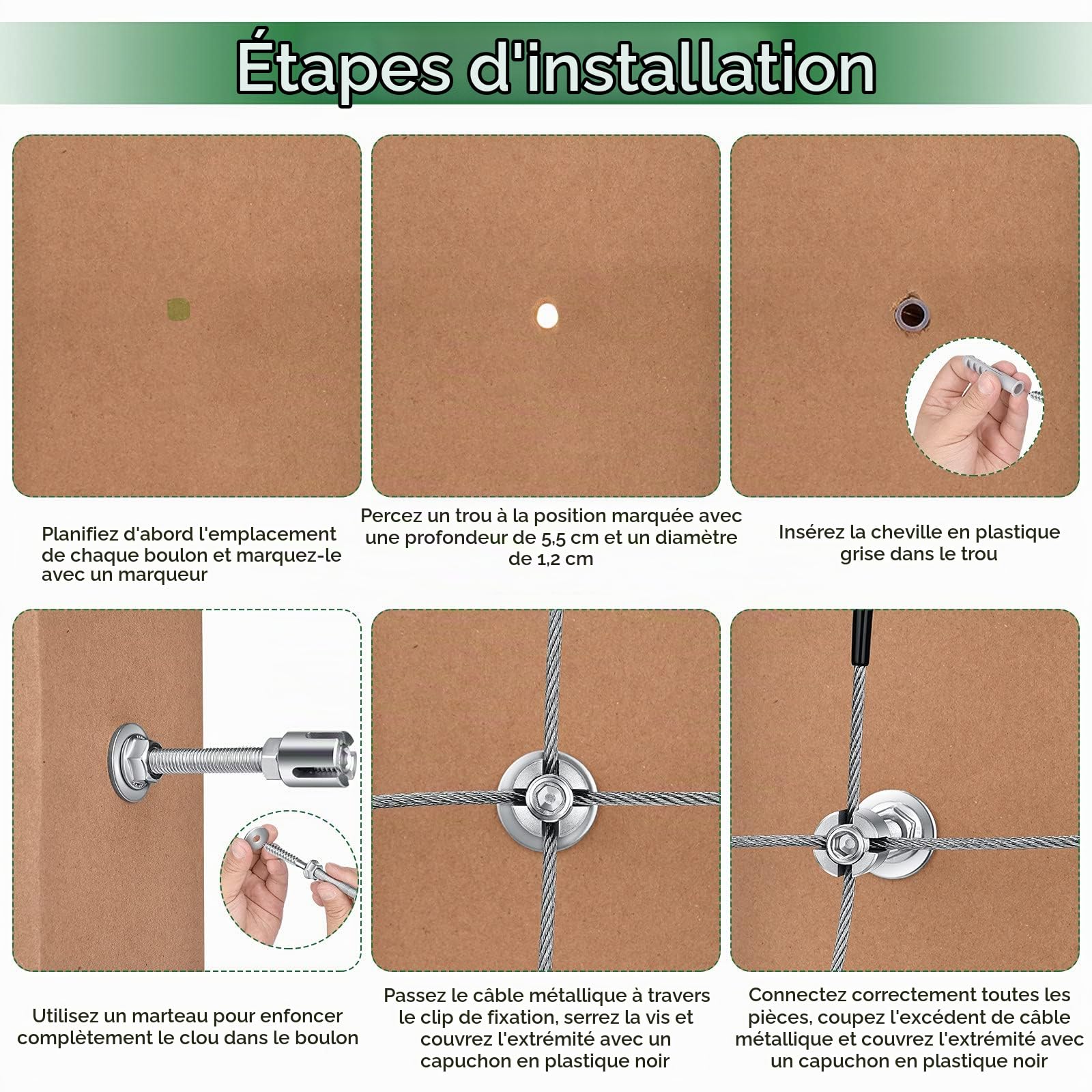 Support pour Plantes grimpantes Corde de 24 m, Support Treillis pour Plantes Grimpantes Kit avec Supports muraux et Corde de 3 mm, 16 Supports
