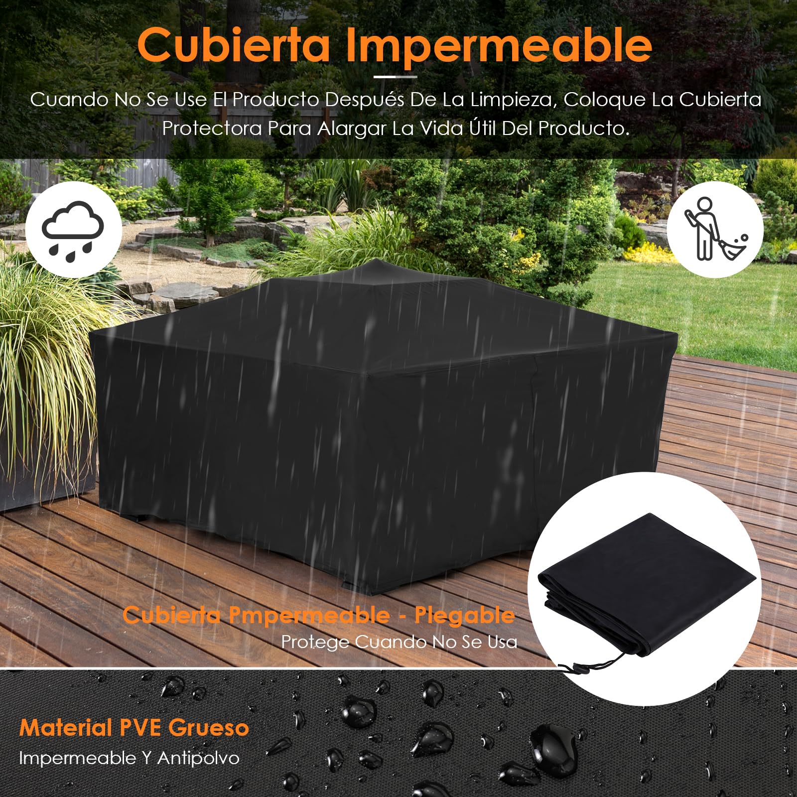 TLSUNNY Brasero Exterior Jardín 3 en 1, Metal Fire Pit con Protector | Brasero Cuadrado, Pozo de Fuego con Cubierta Impermeable, para Calefacción, Terraza,Barbacoa, Camping, 4 Pata, 81 x 81x 45 cm