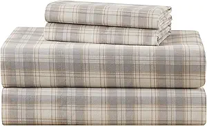 Comfort Spaces 100% Cotton Sheets Twin XL, Breathable, Naturally Cool Cotton Sheets, Soft Cotton Bed Sheets with 12" Elastic Pocket Fits up to 14" Mattress, All Seasons Sheet Set, Wesley Taupe 3 Piece