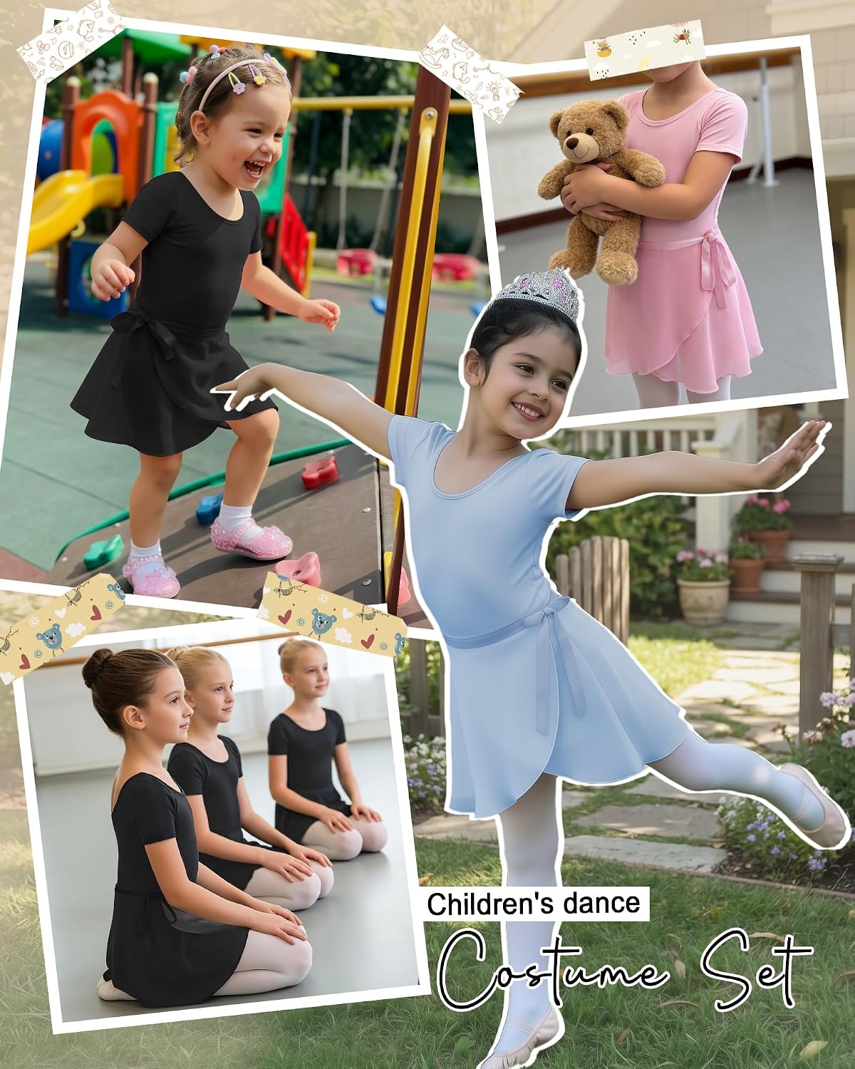3 Pack Girls Ballet Leotards Toddler Short Sleeve Dance Dress Outfit with Removable Skirts Ballet Dance Set