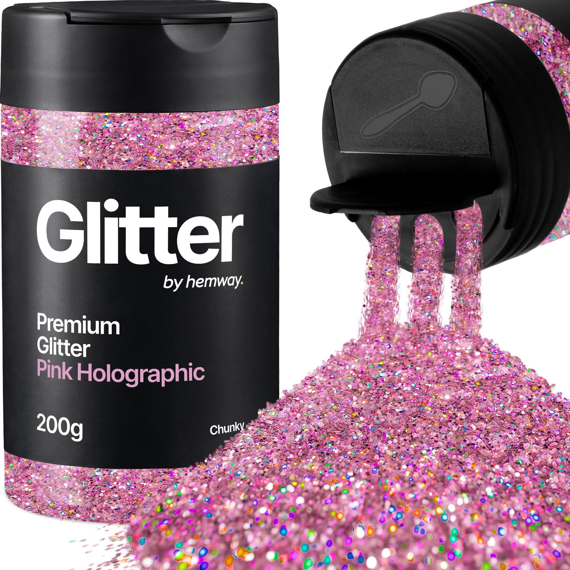 Hemway Rose Pink Holographic Glitter Shaker, 200g Chunky Glitter for Crafts Metallic Flake Sequins for Resin & Epoxy Crafts for Decorating, Halloween, Christmas, Nail, Face, Art โ image 1