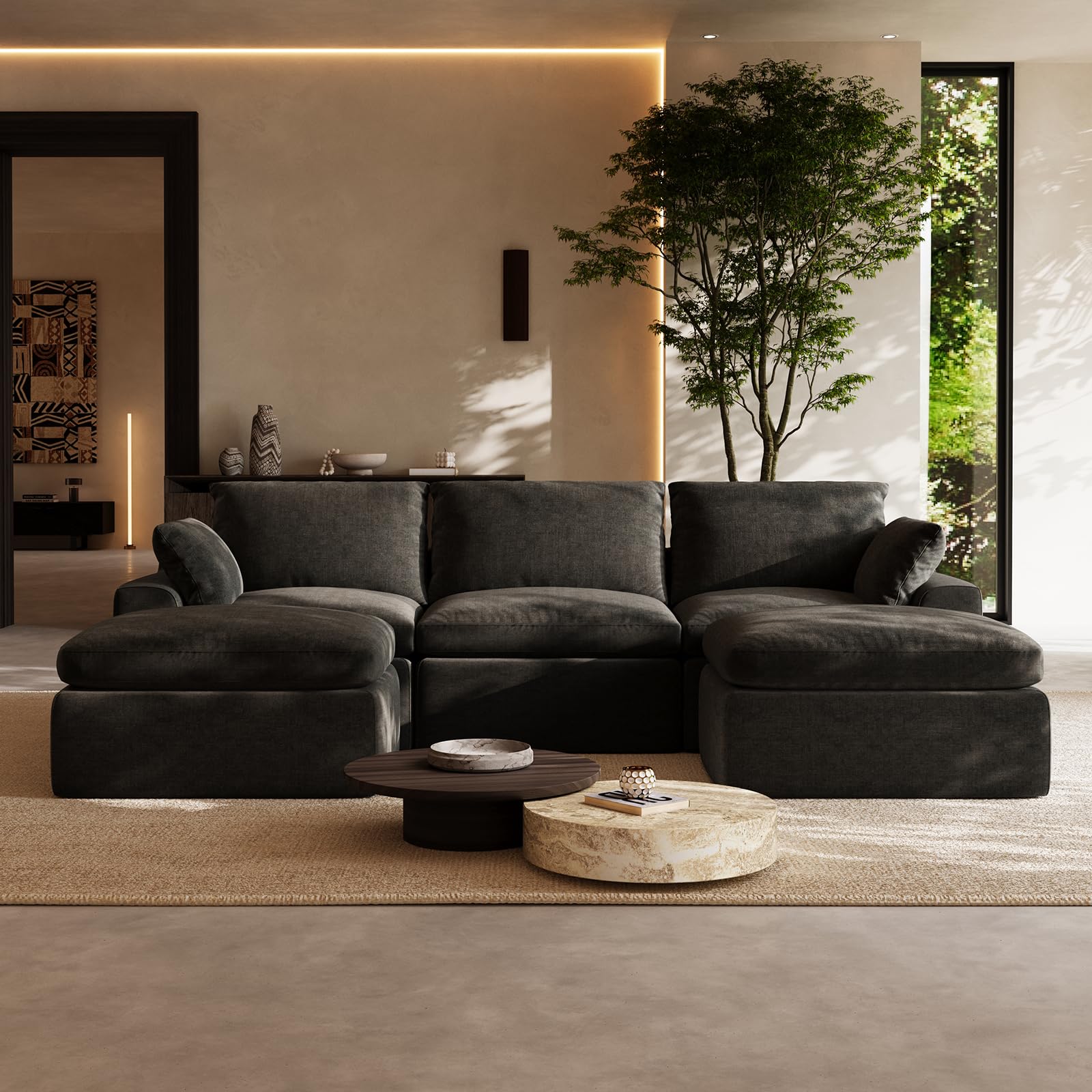 Photo 1 of Novilla 104.3" Modular Cloud Couch, Dark Grey Chenille