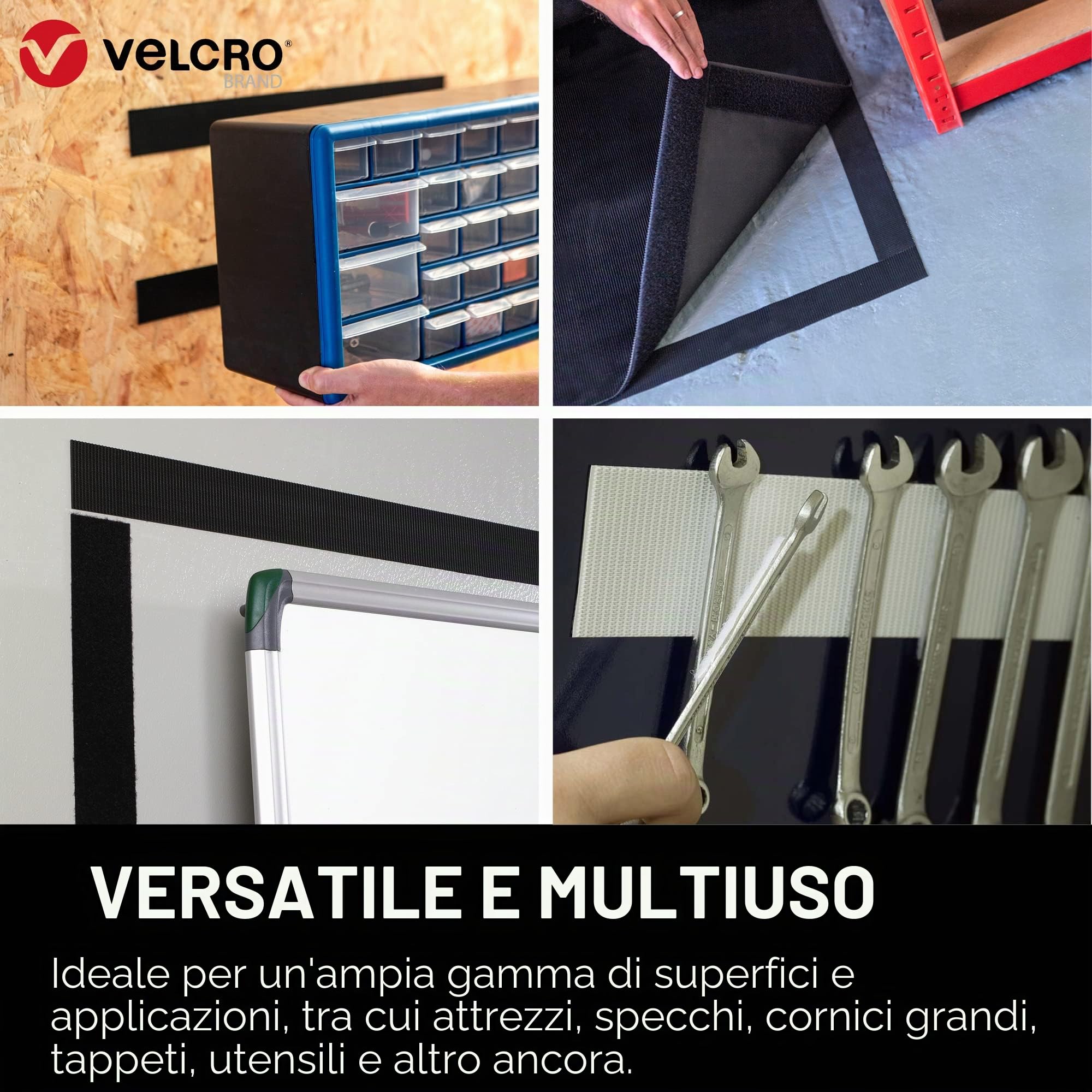 VELCRO Brand Nastro a strappo adesivo ad alta resistenza, Nero 50mm x 10m | Nastro adesivo a strappo ad alta resistenza, per casa, ufficio, garage e decorazioni