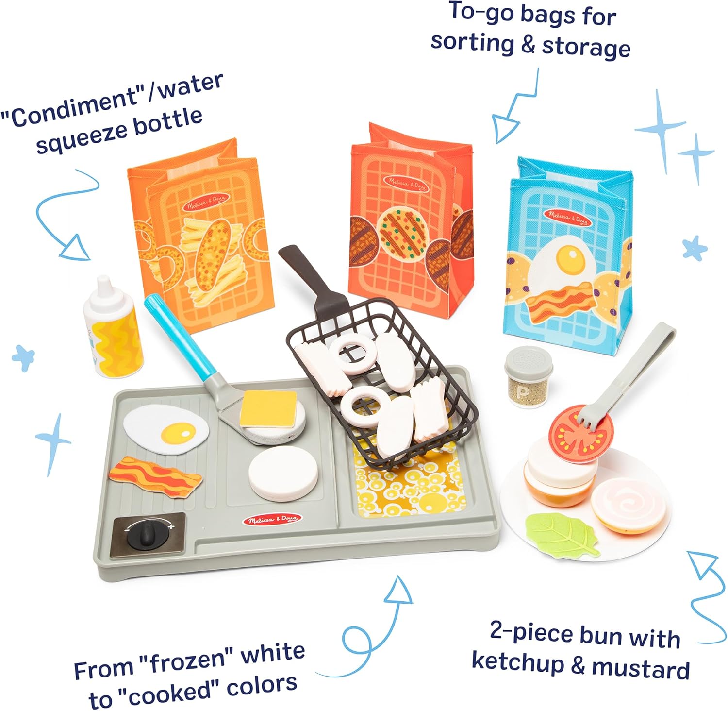 Melissa & Doug Flip & Fry Grill Play Set with Water Wow!® Kids Kitchen Playset with Color Changing Play Food, Preschool Toys for Girls & Boys Ages 3+