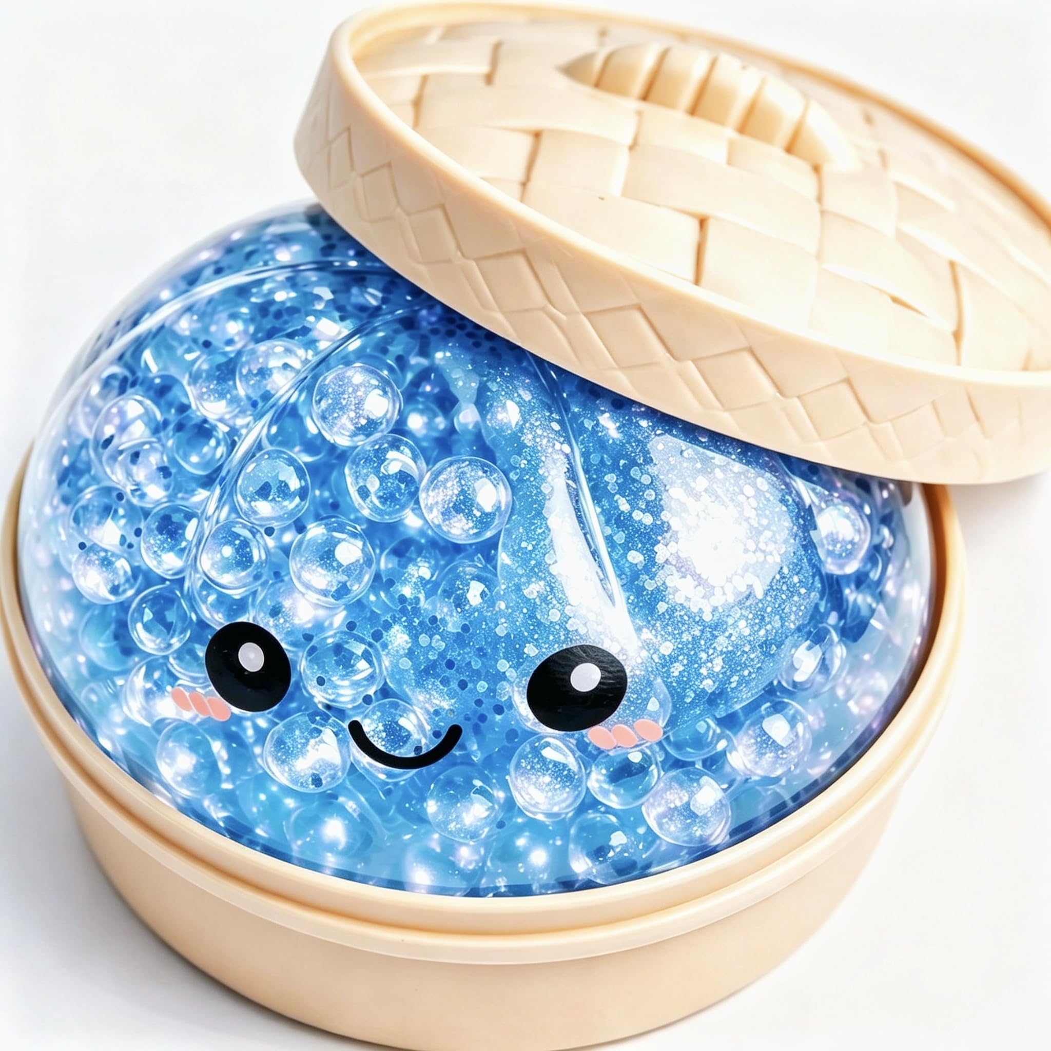 Photo 1 of Glitter Dumqling Spuishy Soft TPR Squeeze Toy, Slow Rising Stress Relief Fidget, Cute Bao Bun Desk Decor, Handheld Relaxation Toy for Office Home Adults (Blue (Beads))