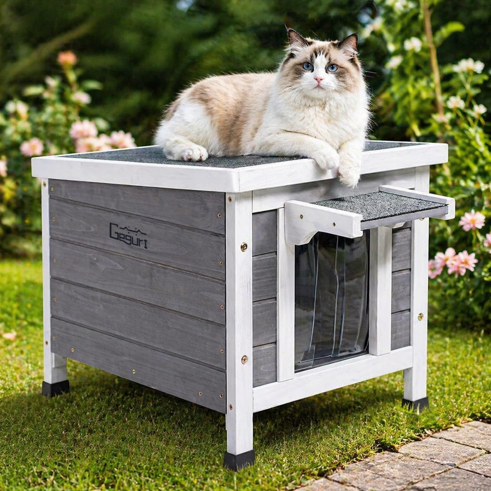 GEGURI Weatherproof Wood Cat House