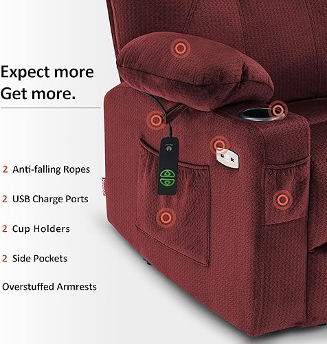 Miniatura 83 de MCombo Silla reclinable pequeña para ancianos, silla elevadora eléctrica pequeña con calor y masaje para personas mayores, portavasos, puertos USB y
