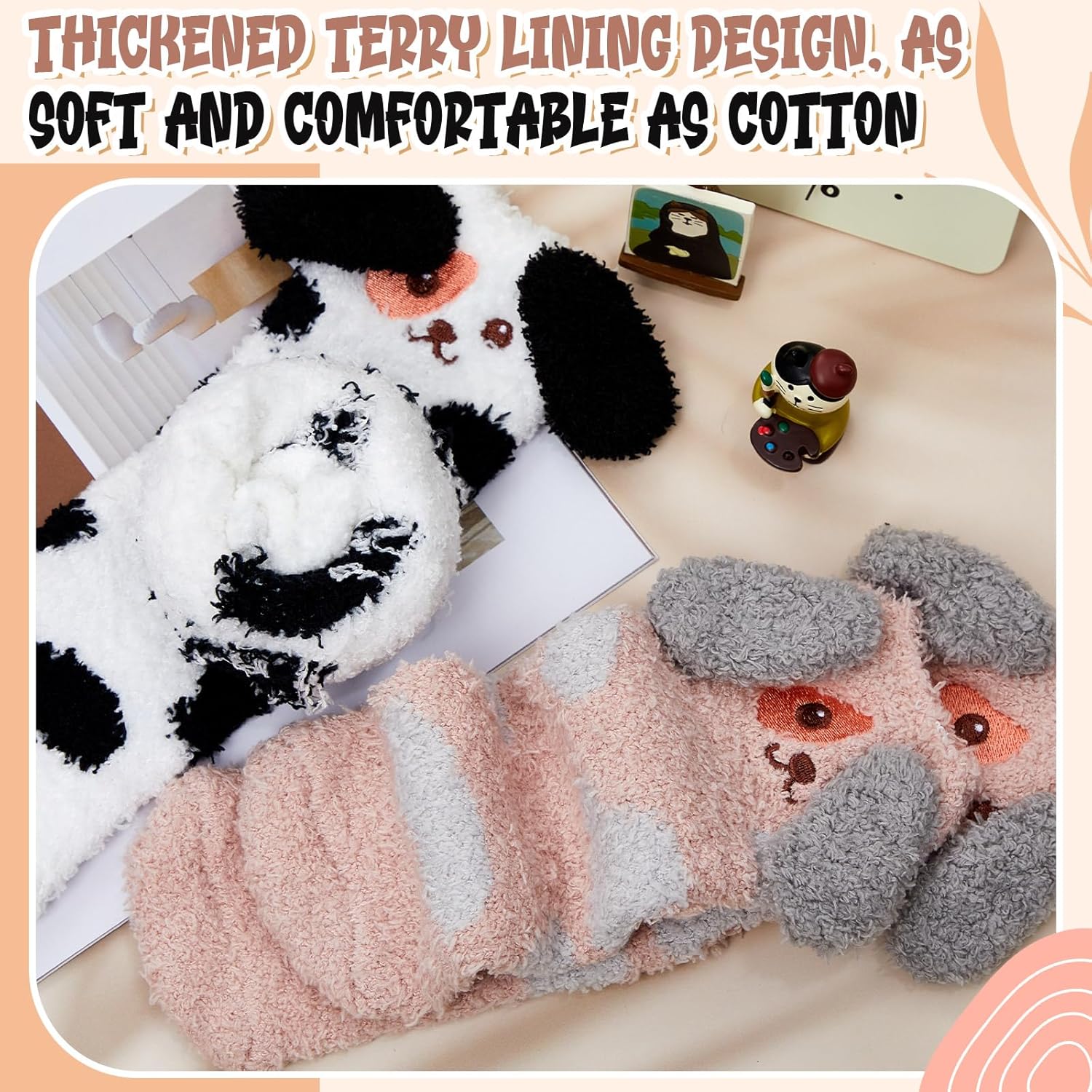 2 Pack Cute 3D Animal Fuzzy Socks for Women Girls Gift Slipper Winter Warm Fluffy Soft Plush Sleeping Sock Non Slip - Image 4