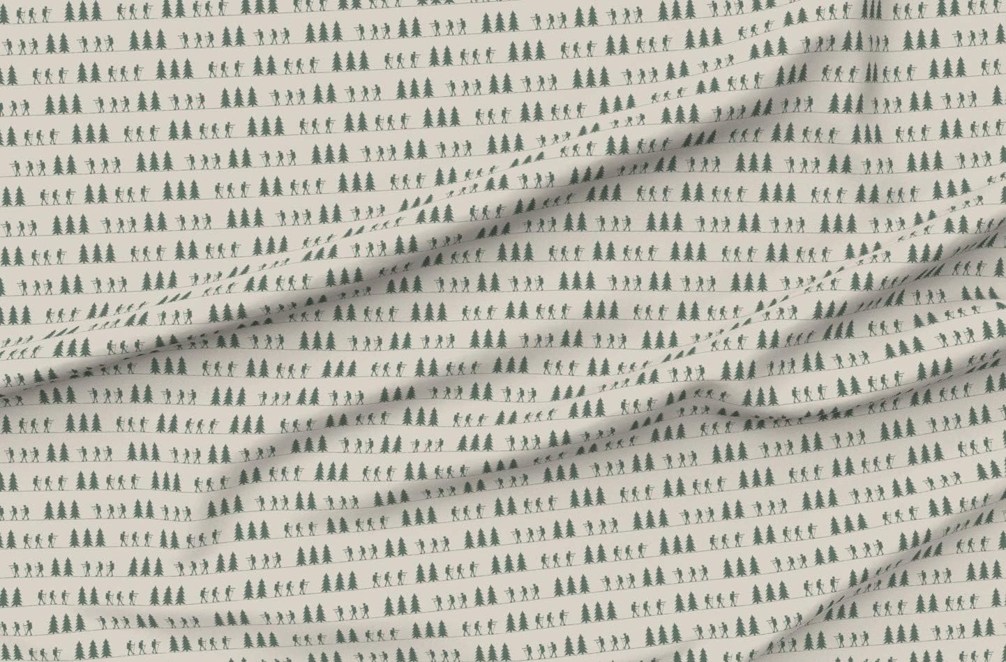 Spoonflower Fabric - Hiking Green Beige Adventure Camp Camping Outdoors Kids Boy Printed on Petal Signature Cotton Fabric Fat Quarter - Sewing Quilting Apparel Crafts Decor