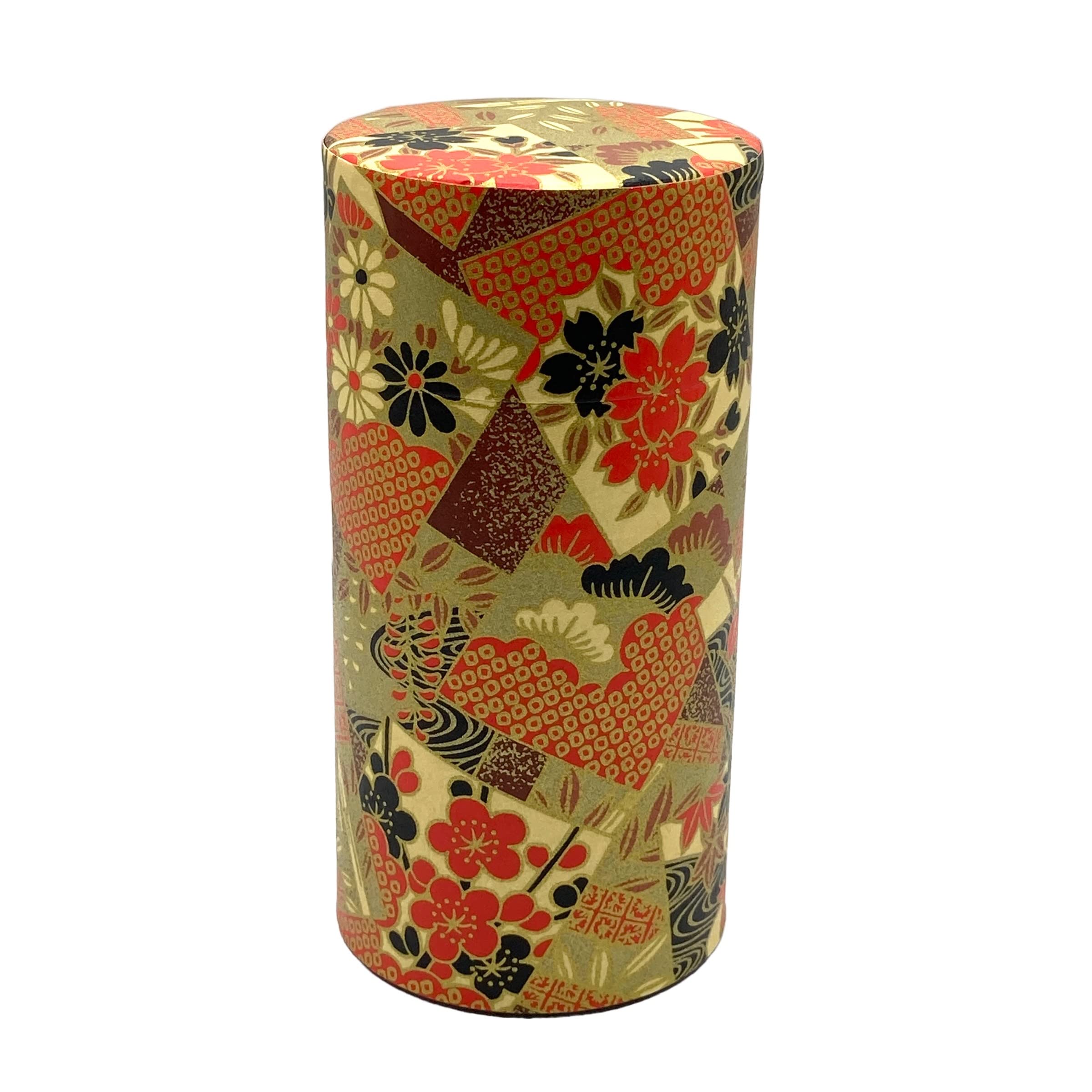 ??????? Japanese Tea Canister Tin KONJIKI YUGURE (Golden Twilight) /Double Lid/Japanese Washi Paper Pasted /200g Tea Capacity/Loose Leaf Tea Storage/Storage Container with Lid