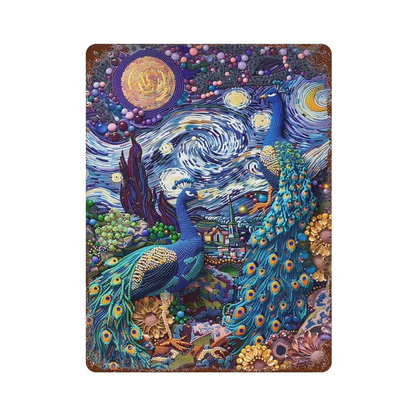 A Pair of Peacocks Abstrac Rusty Metal Tin Sign 15.7"x11.8", for Basement, Hobby Room And Garage Decor, Retro Wall Decor