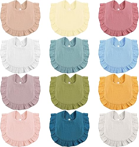 JaGely 12 baberos de muselina para bebé, bandana, baberos para niños y niñas, suaves, ajustables, de algodón, dentición y babeo para niños pequeños