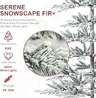 Vista 83 de Glitzhome Prelit Christmas Tree, 6ft Flocked Artificial Christmas Tree Serene Snowscape Fir with 300 Warm White Lights for Home, Office, Party