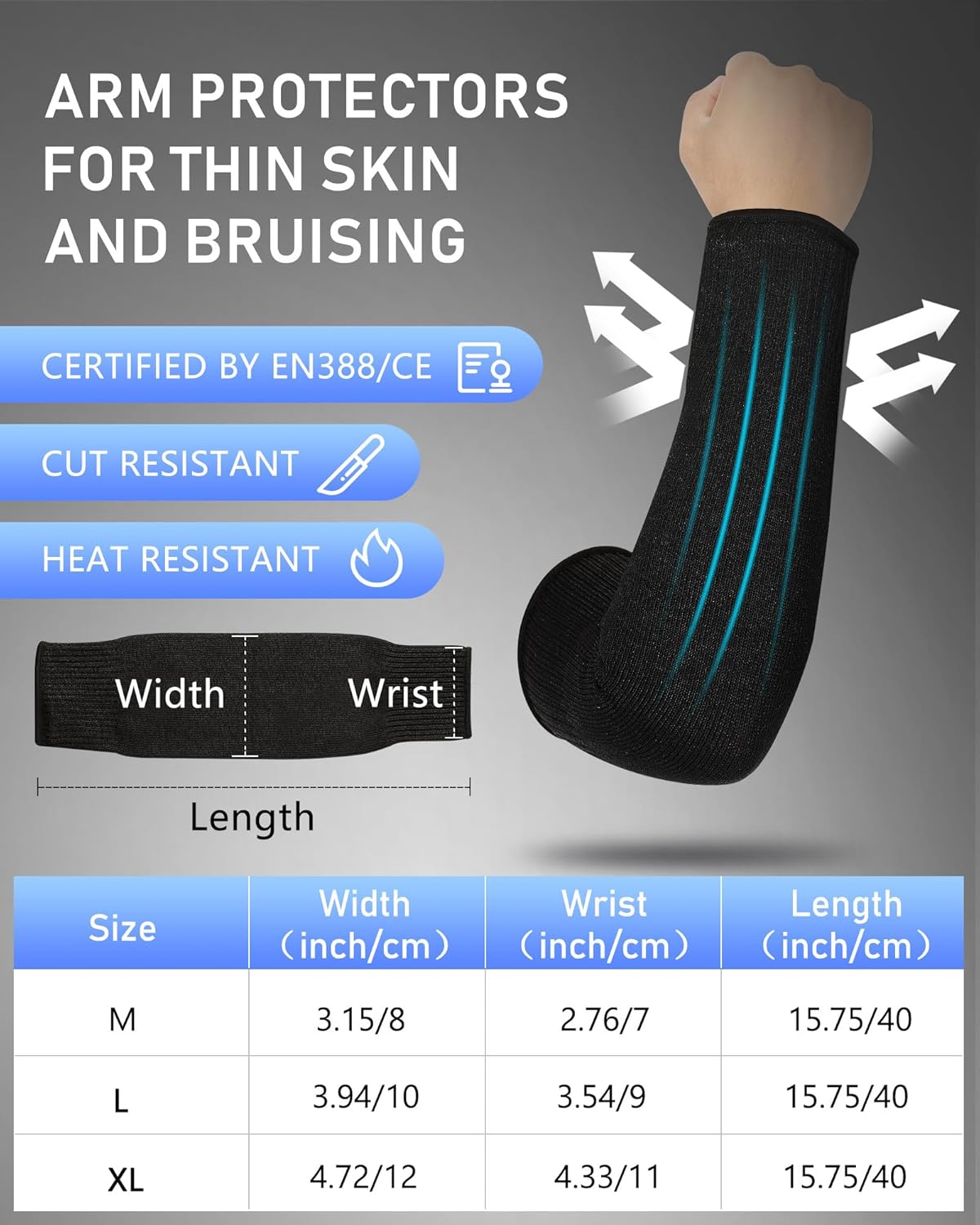 Neer 3 Pairs Cut Resistant Arm Sleeves Level 5 Arm Guard Protectors for Welding Gardening Kitchen Thin Skin Bruising Forearm - Image 3