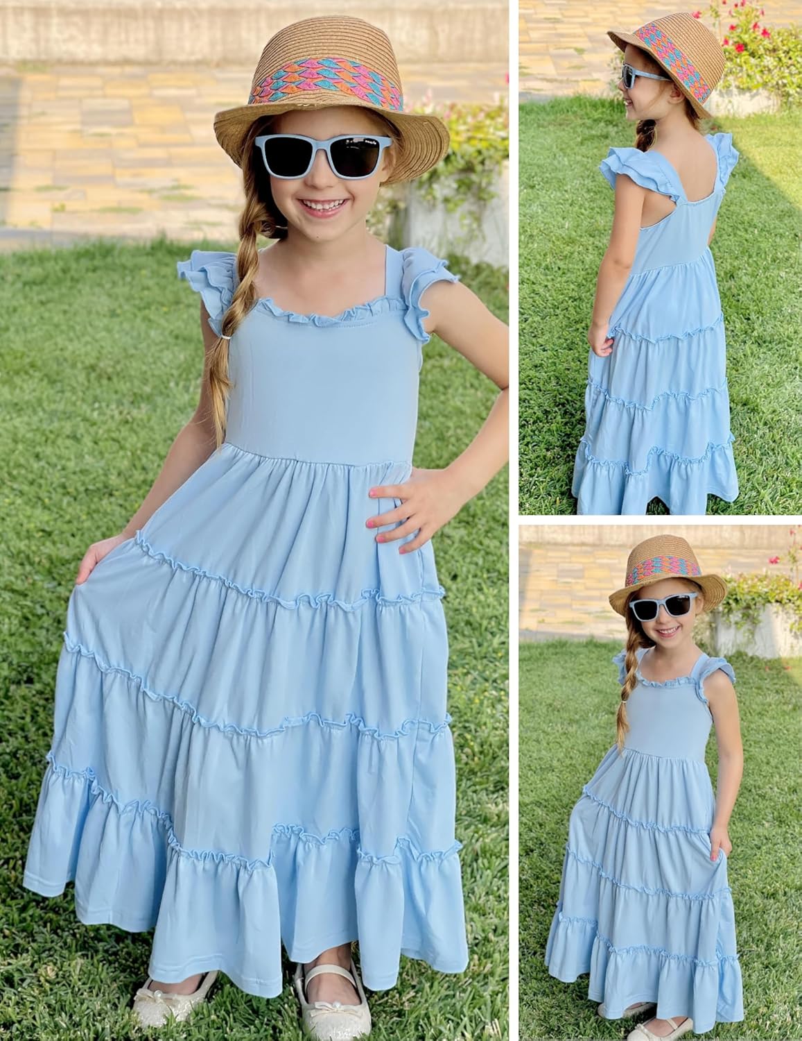 Arshiner Girls Maxi Summer Short Flutter Sleeve Casual Dress with Pockets for 4-14 Y - Image 4