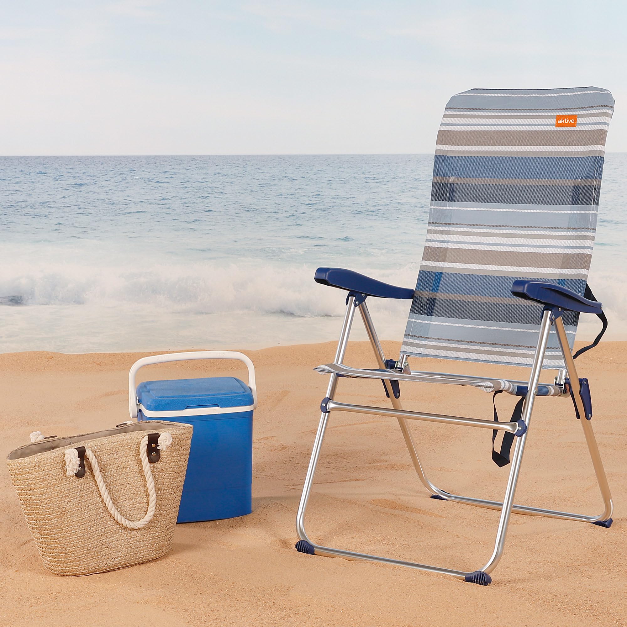 AKTIVE 62603 - Silla plegable playa alta 5 posiciones marinera