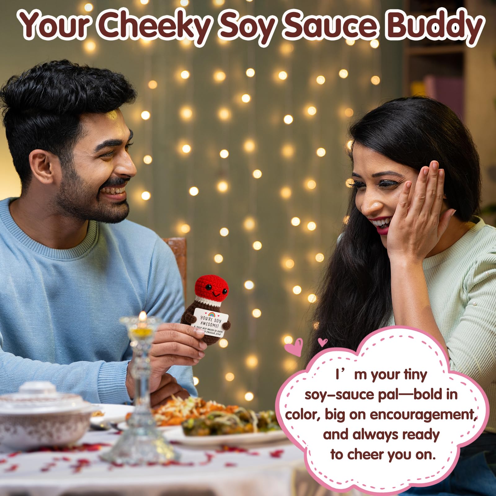 Funny Birthday Gifts for Sushi Lovers Men Women, Crochet Soy Sauce You're Soy Awesome Unique for Boyfriend Girlfriend, Novelty Japanese Foodie Desk Decor & Mothers Day