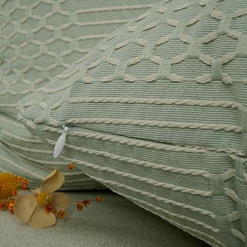 Miniatura 7 de YOUR SMILE Juego de 2 fundas de almohada decorativas estilo bohemio, funda de cojín cuadrada suave a rayas sólidas, decoración moderna del hogar