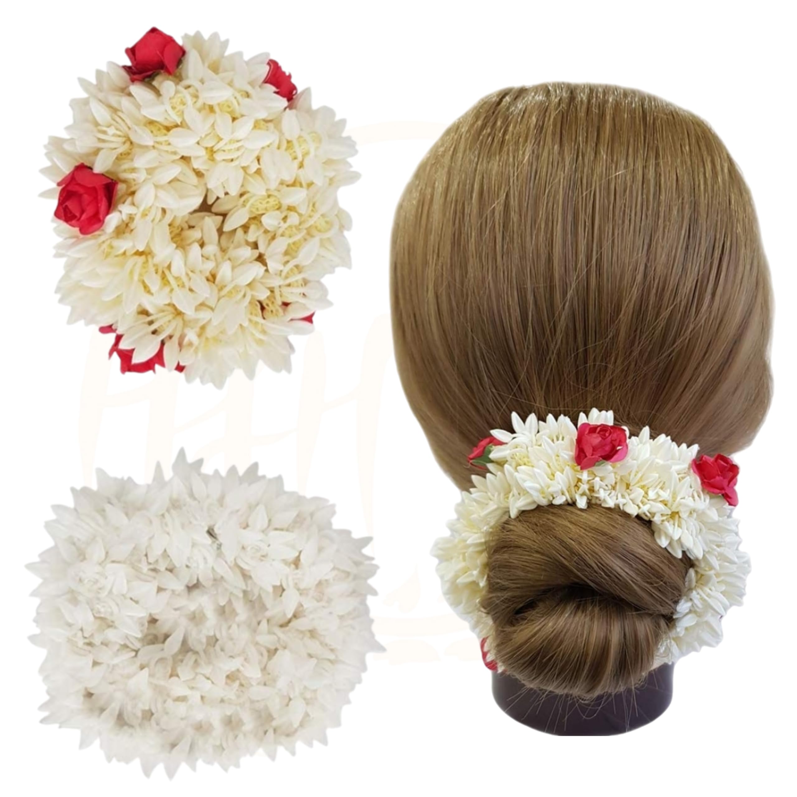 HIMMU'S FASHION HUB 2 Pcs Hair Rose Mogra Scented Rubber Band Gajra Hair Accessories for Women Girls (White) (Free Size) (30 GM)