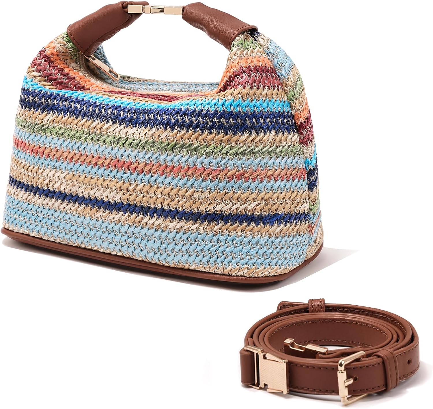 Straw Shoulder Crossbody Bag Small Tote Purse Top Handle Clutch for Summer Beach Travel