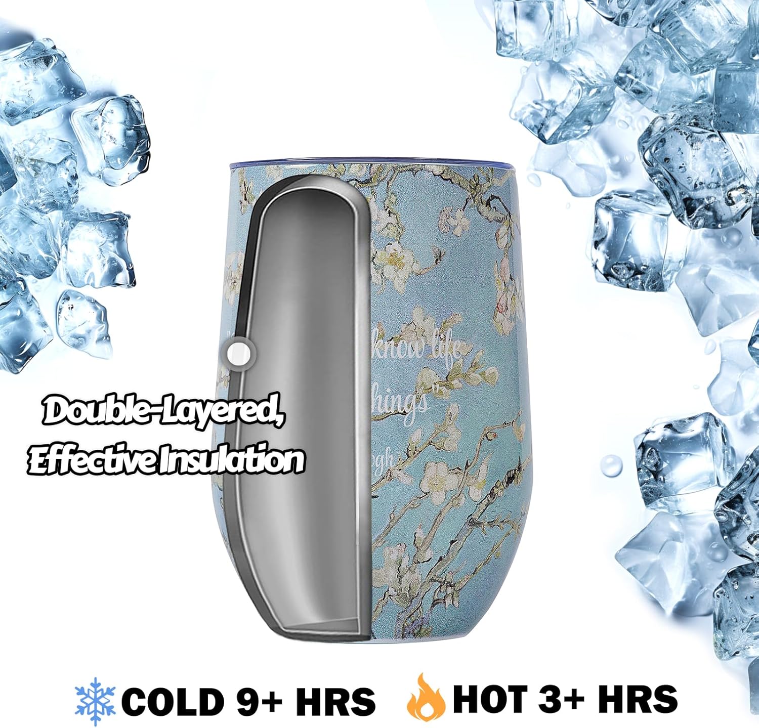 14oz Wine Tumbler with Lid, Van Gogh Art Motivational Tumbler, Double Wall Insulated Stainless Steel Mug for Art Lovers (Blossoming Almond Tree) - Image 4