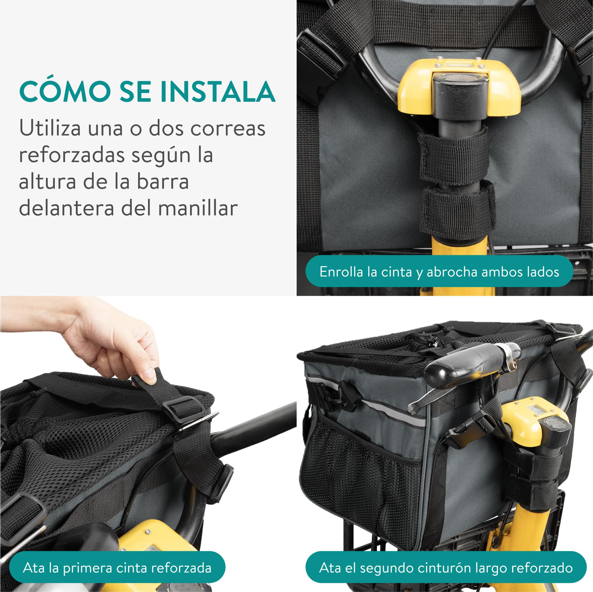 Navaris Cesta Perro Bicicleta - Cesta Bicicleta Delantera para Perros y Gatos MAX. 10 kg - Cordón Ajustable para Que No Salten - con Bolsillos Adicionales y Correa para Hombro