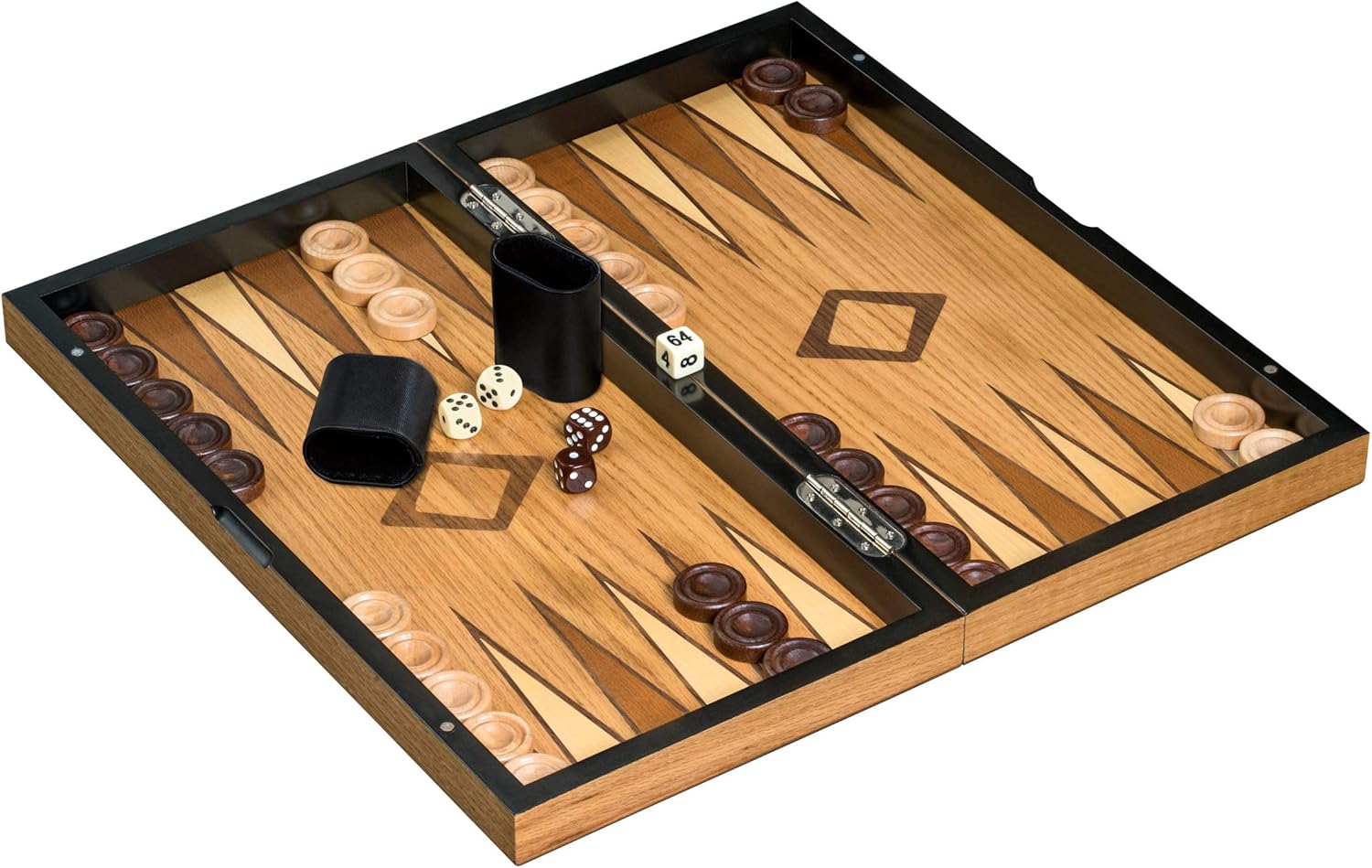 Philos 2522 Chess Backgammon Dame Set, Field 43 mm, King Height 77 mm, Staunton Design, Natural and Brown Stained, Weighted, Includes Tokens, Dice Cups and Dice