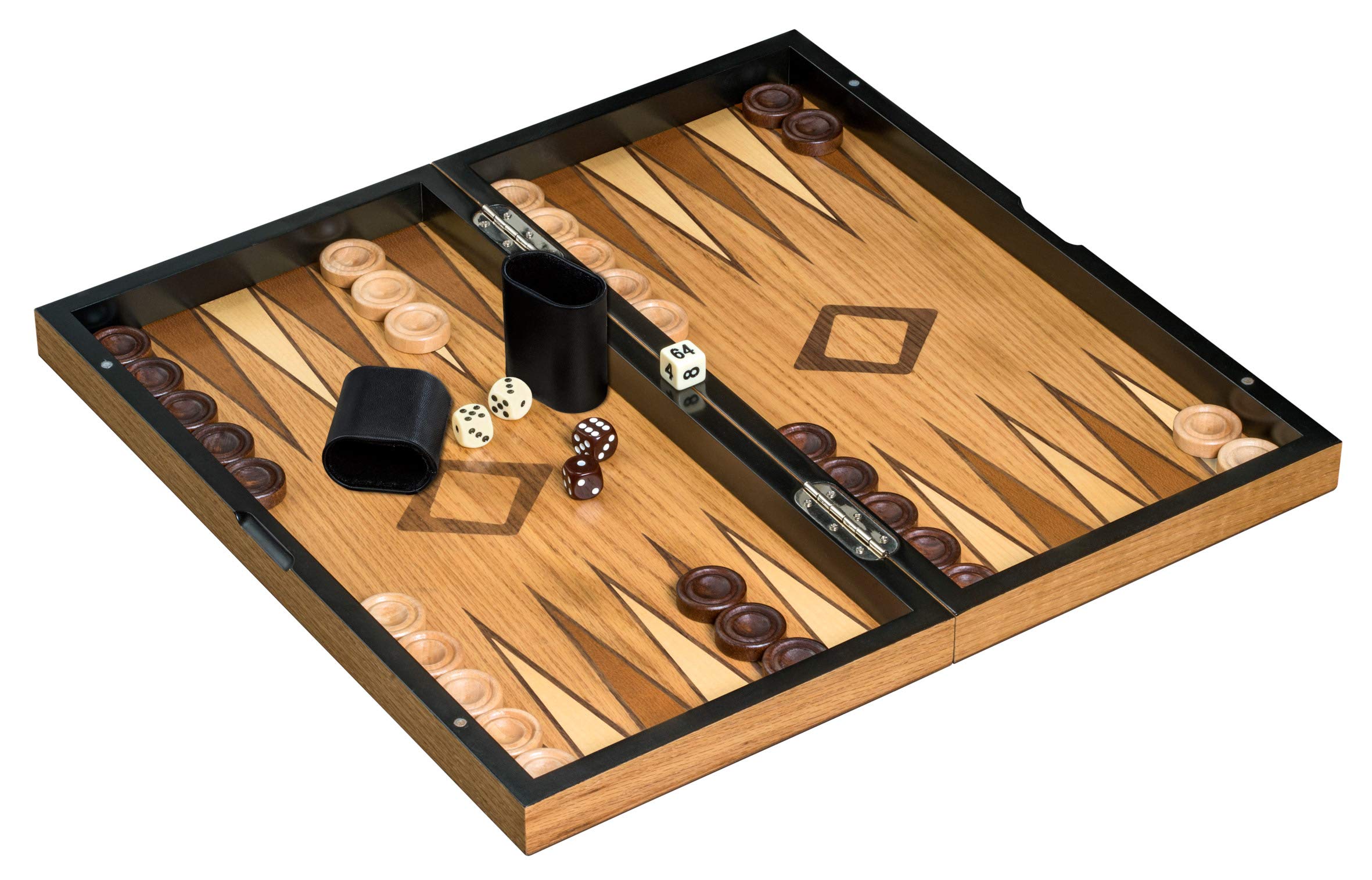 Philos 2522 - zestaw szachowy dla kobiet w stylu backgammon, pole 43 mm, wysokość królewska 77 mm, wzór Staunton, naturalny i brązowy bejcowany, ważony, łącznie z klockami, kubkiem i kostką