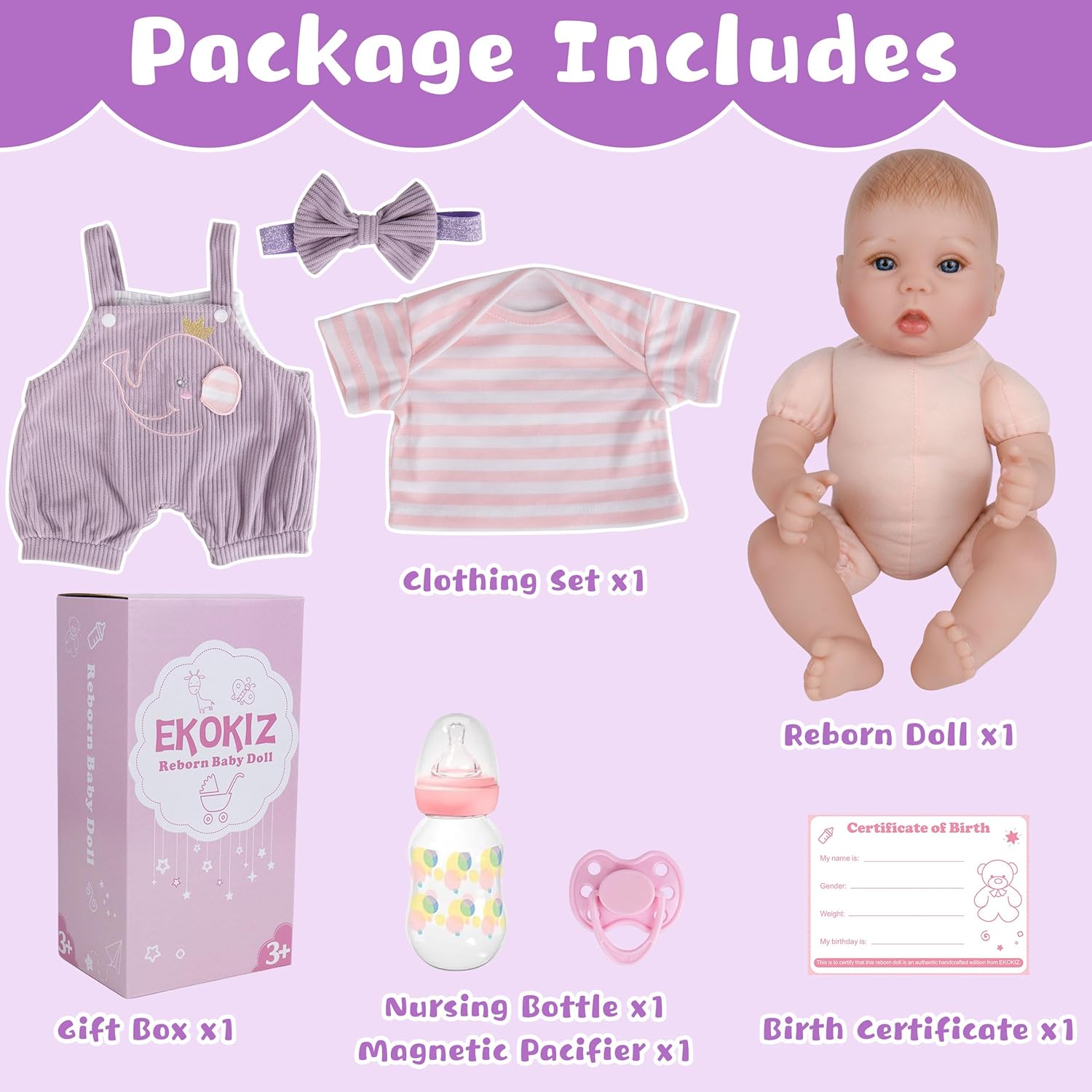 Lifelike Reborn Baby Dolls - 18 Inch Realistic Baby Doll Cloth Body Newborn Girl with Elephant Outfit & Accessories, Gift Box Included for Kids Role Play, Cuddling & Collectors