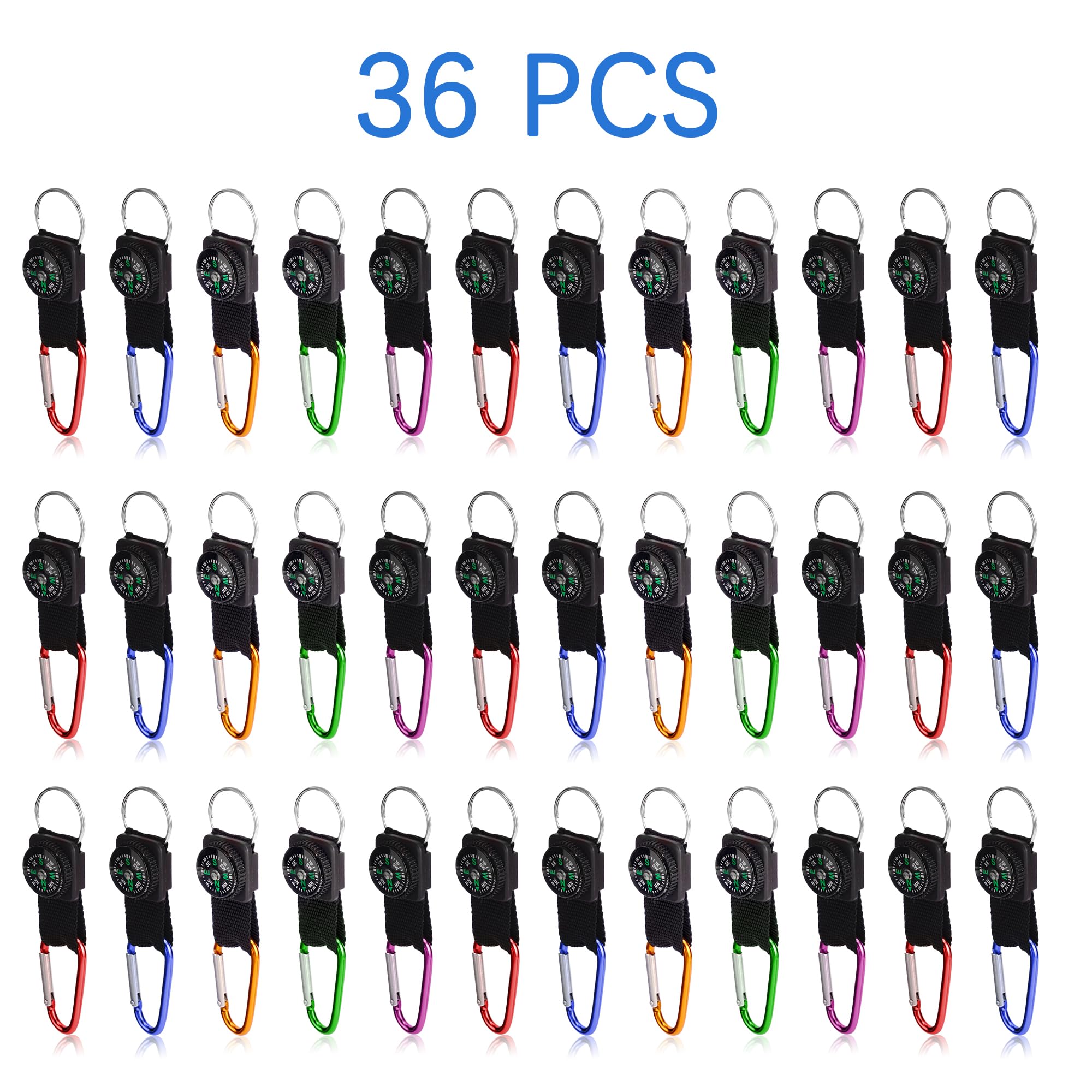 PROLOSO Carabiner Compass Keychain Belt Clips Kids Toys Prizes Outdoors Adventure Party Favors 36 Pcs - Image 4