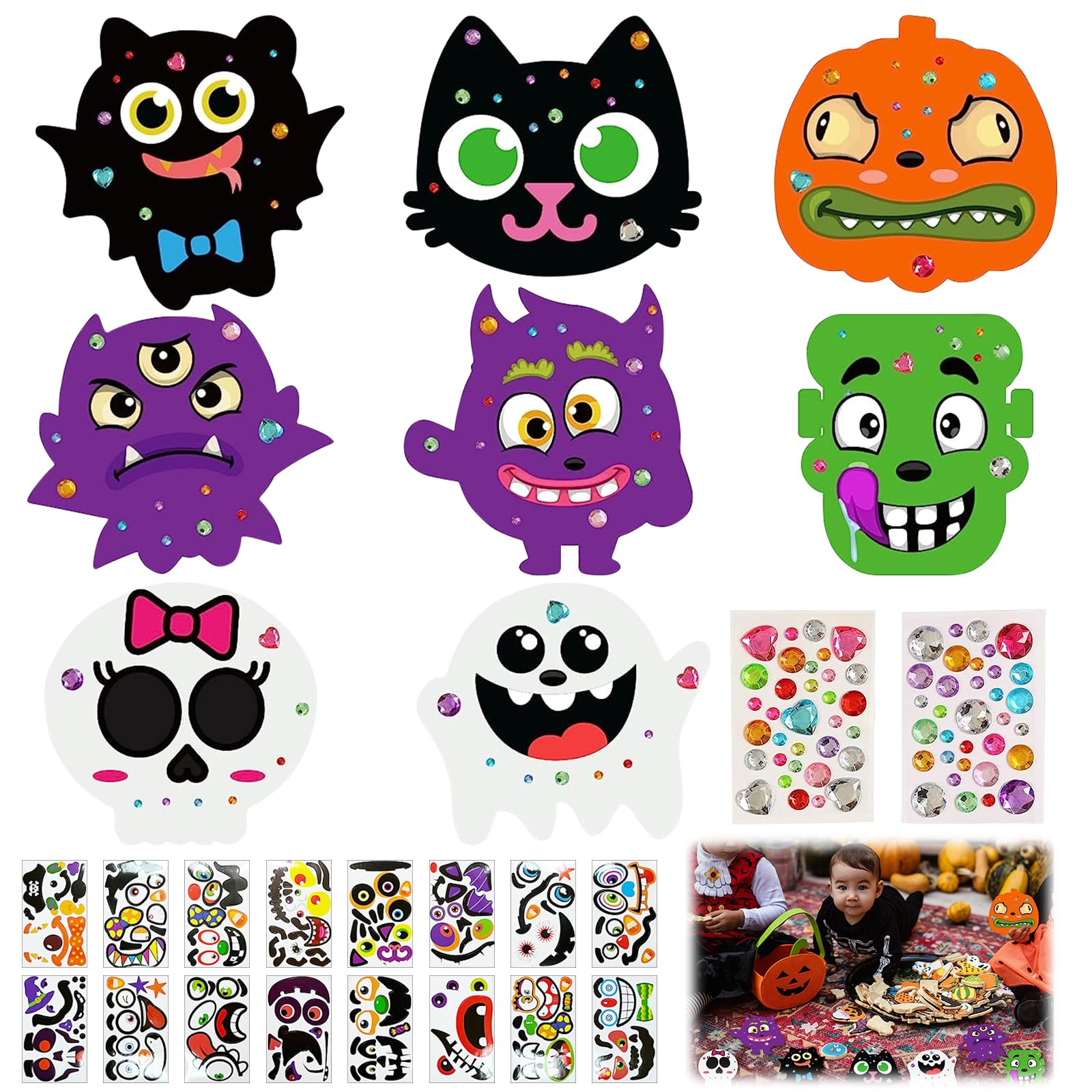 JOKILY Halloween Bastelset Für Kinder – 8-teilig Mit Moosgummi & Aufklebern Für Kürbis, Geister & Hexen