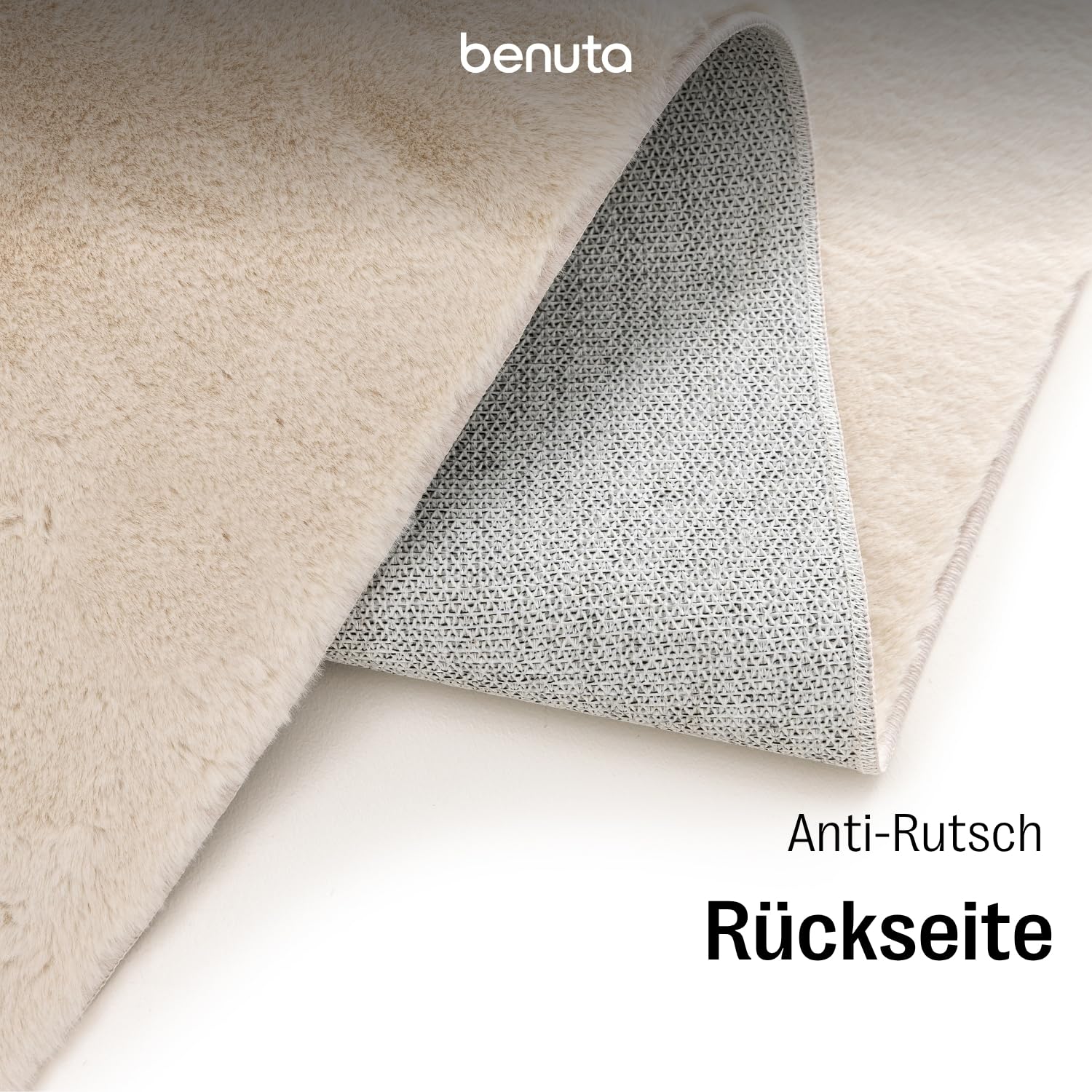 benuta Basic Kunstfaser Fellteppich Furry - Beige 200x290 cm - Weicher Wohnzimmerteppich - Anti-Rutsch-Rückseite - Waschbar - Für Fußbodenheizung geeignet